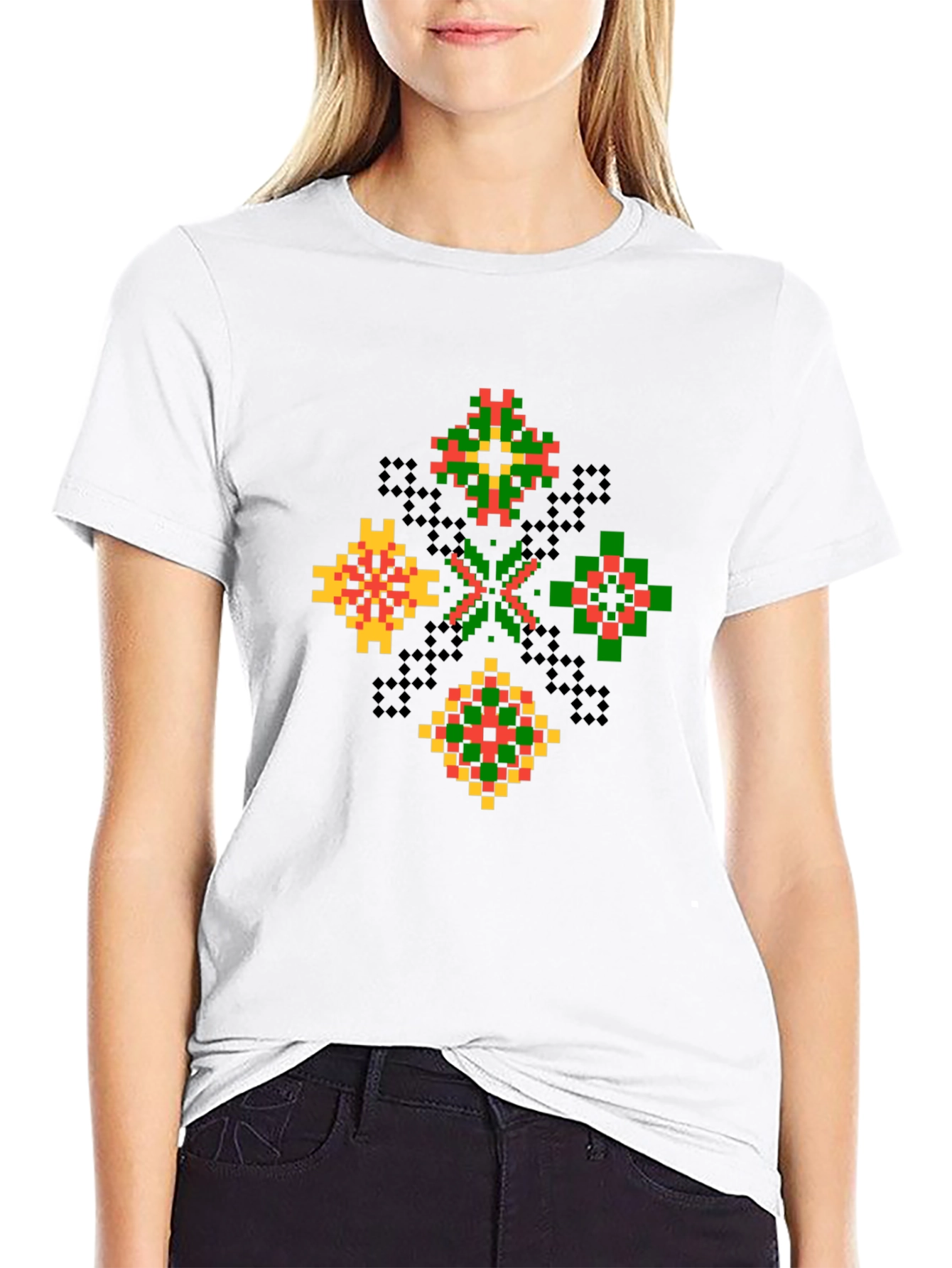 Geometric Pixel Art T-Shirt - Black