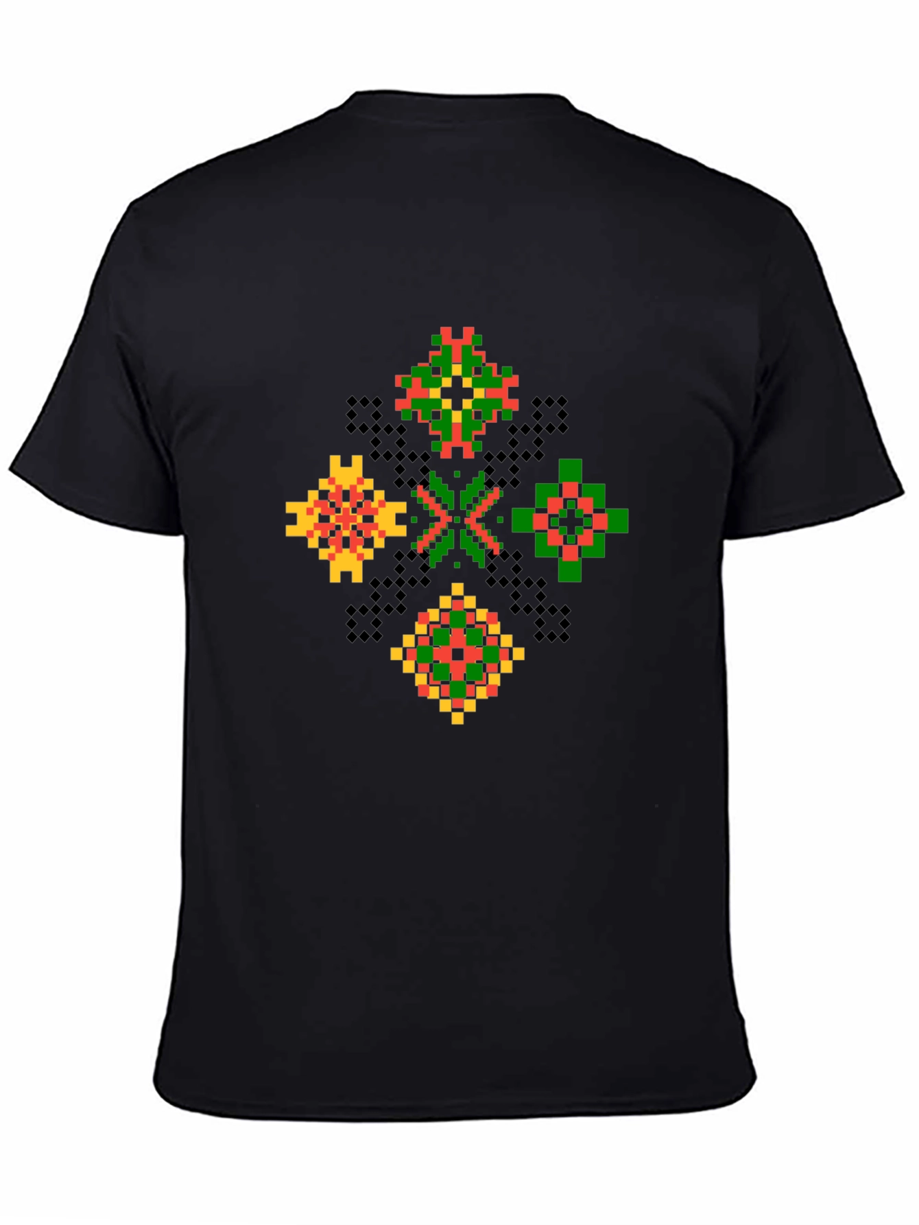 Geometric Pixel Art T-Shirt - Black