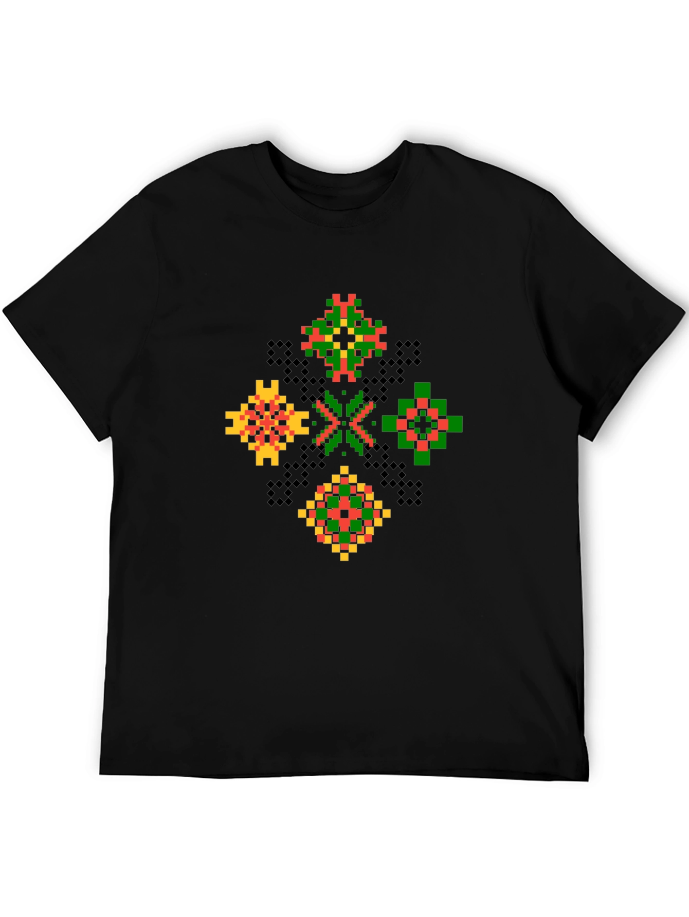 Geometric Pixel Art T-Shirt - Black