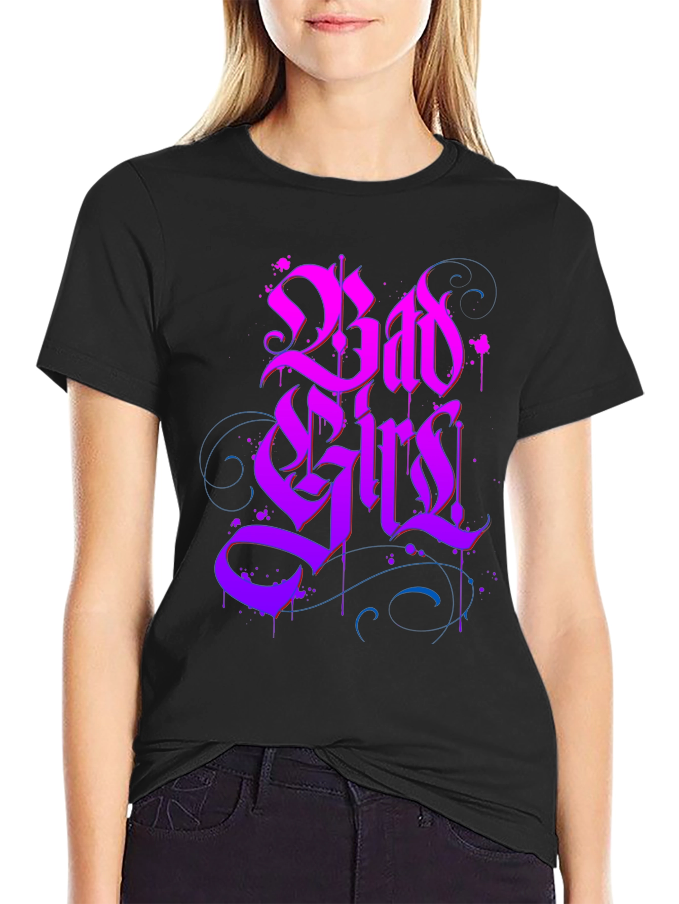 Bad Girls Gothic Style Black Graphic Tee