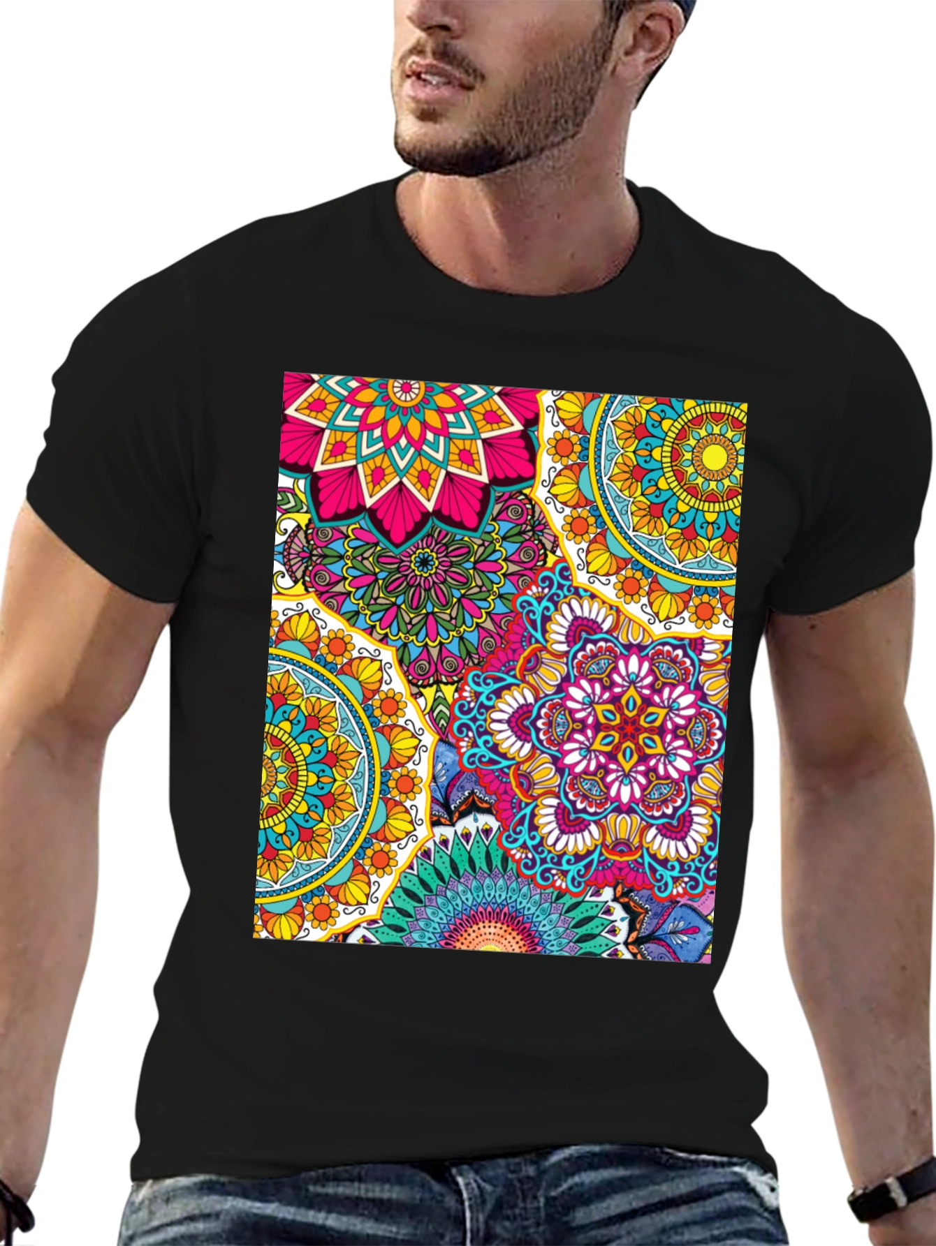 Vibrant Mandala Graphic Print T-Shirt - Casual & Stylish