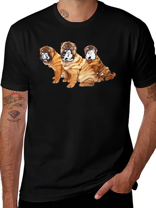 Shar Pei Puppy Trio Graphic Tee - Black Cotton Blend