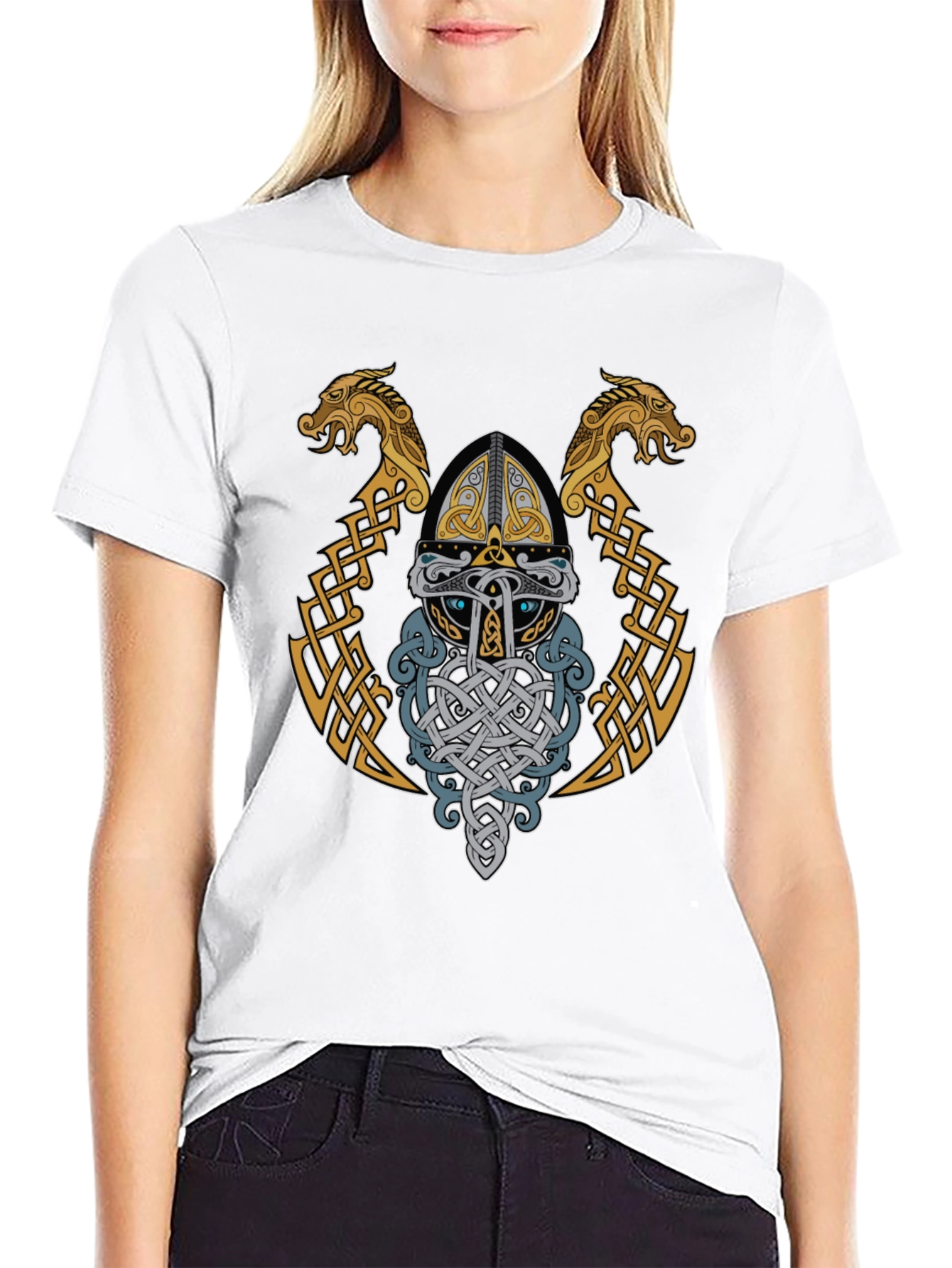 Viking Helmet Graphic T-Shirt - Norse Mythology Art