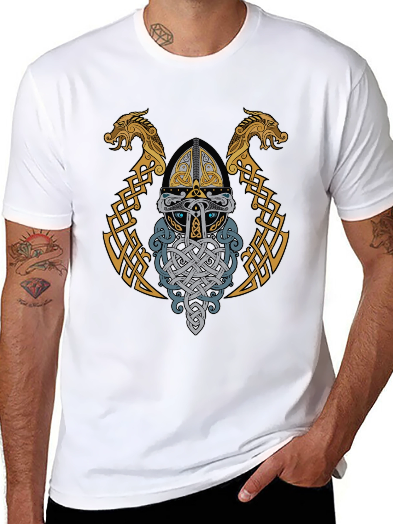 Viking Helmet Graphic T-Shirt - Norse Mythology Art
