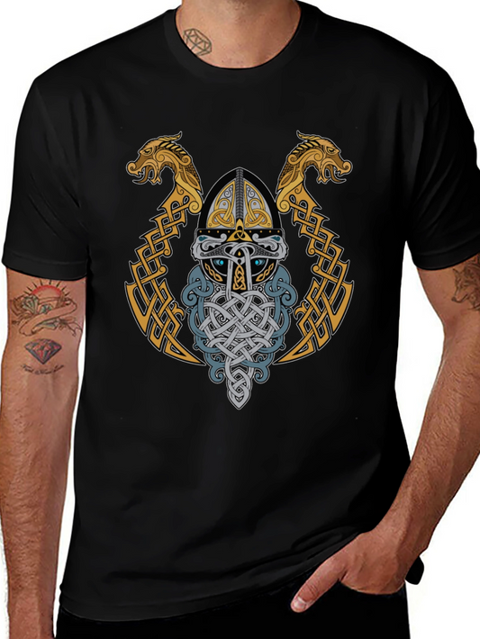 Viking Helmet Graphic T-Shirt - Norse Mythology Art