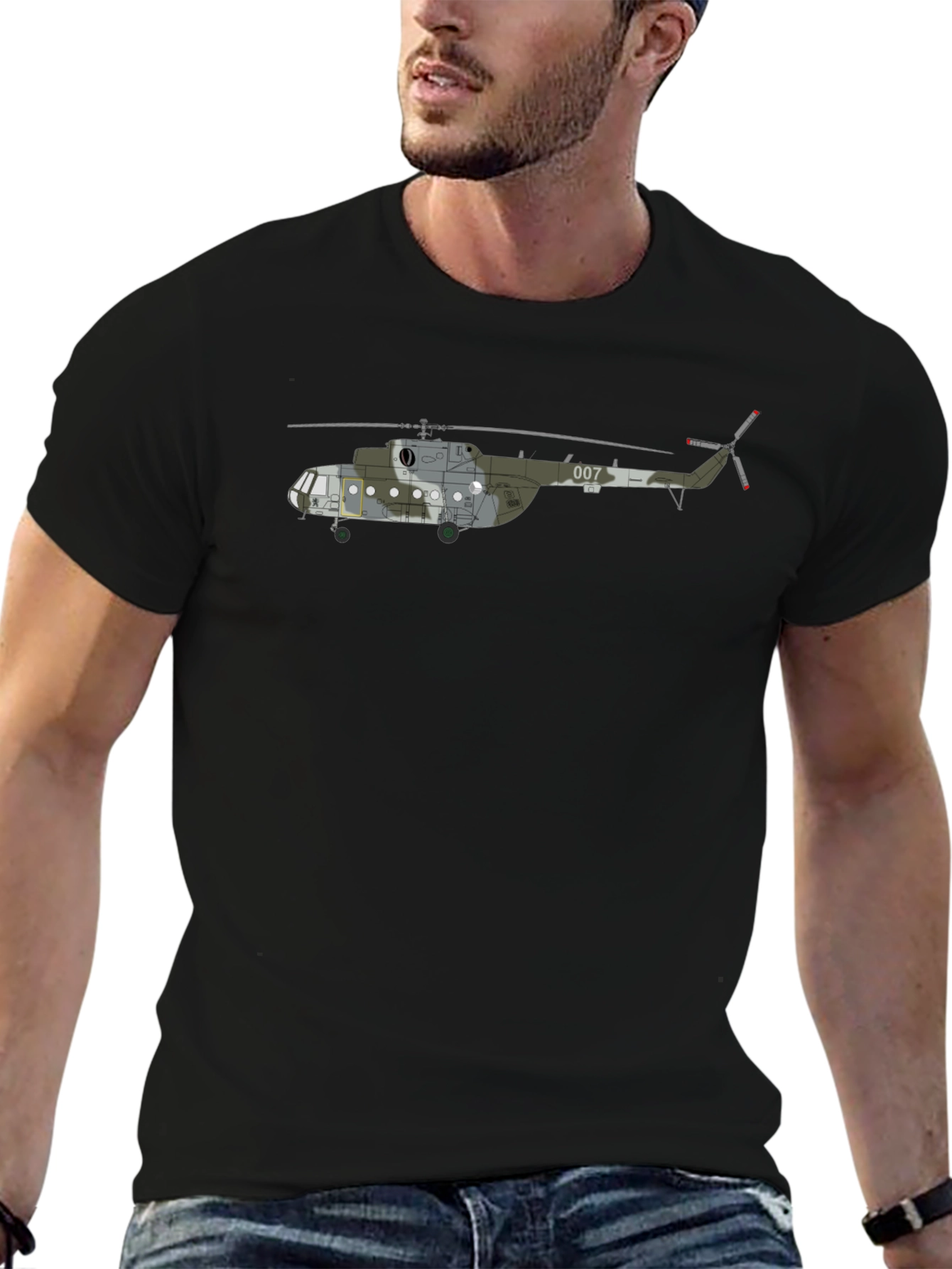 Military Helicopter Graphic Tee - Black