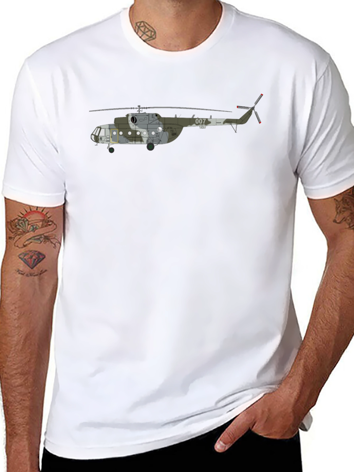 Military Helicopter Graphic Tee - Black