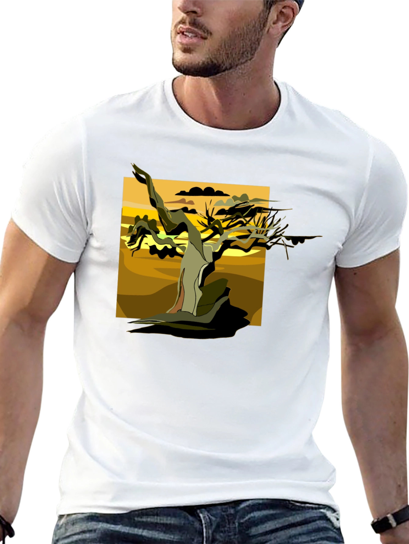 Abstract Tree Graphic Tee - Black