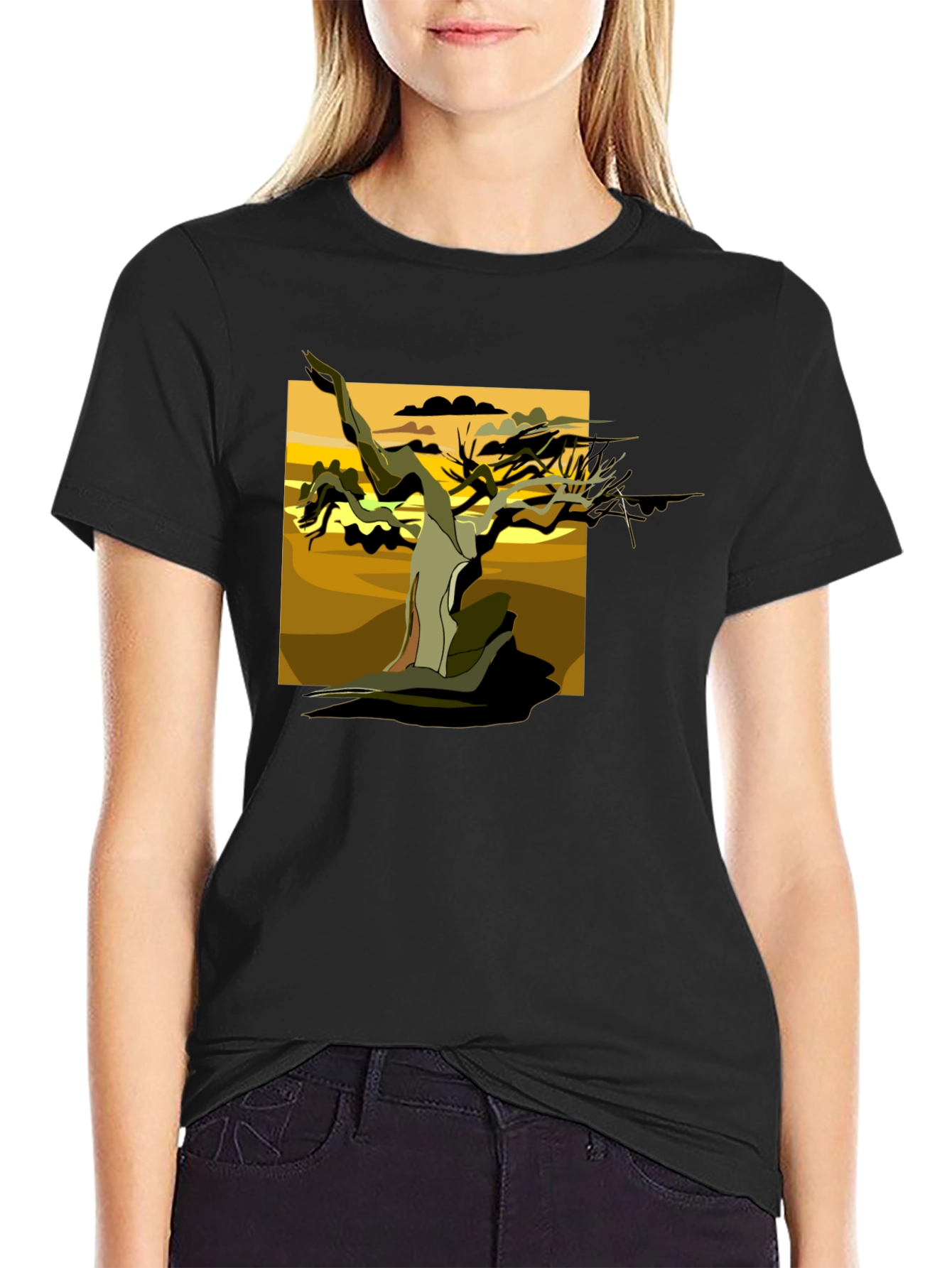 Abstract Tree Graphic Tee - Black