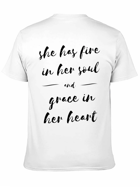 She Has Fire Soul Grace Heart Black T-Shirt