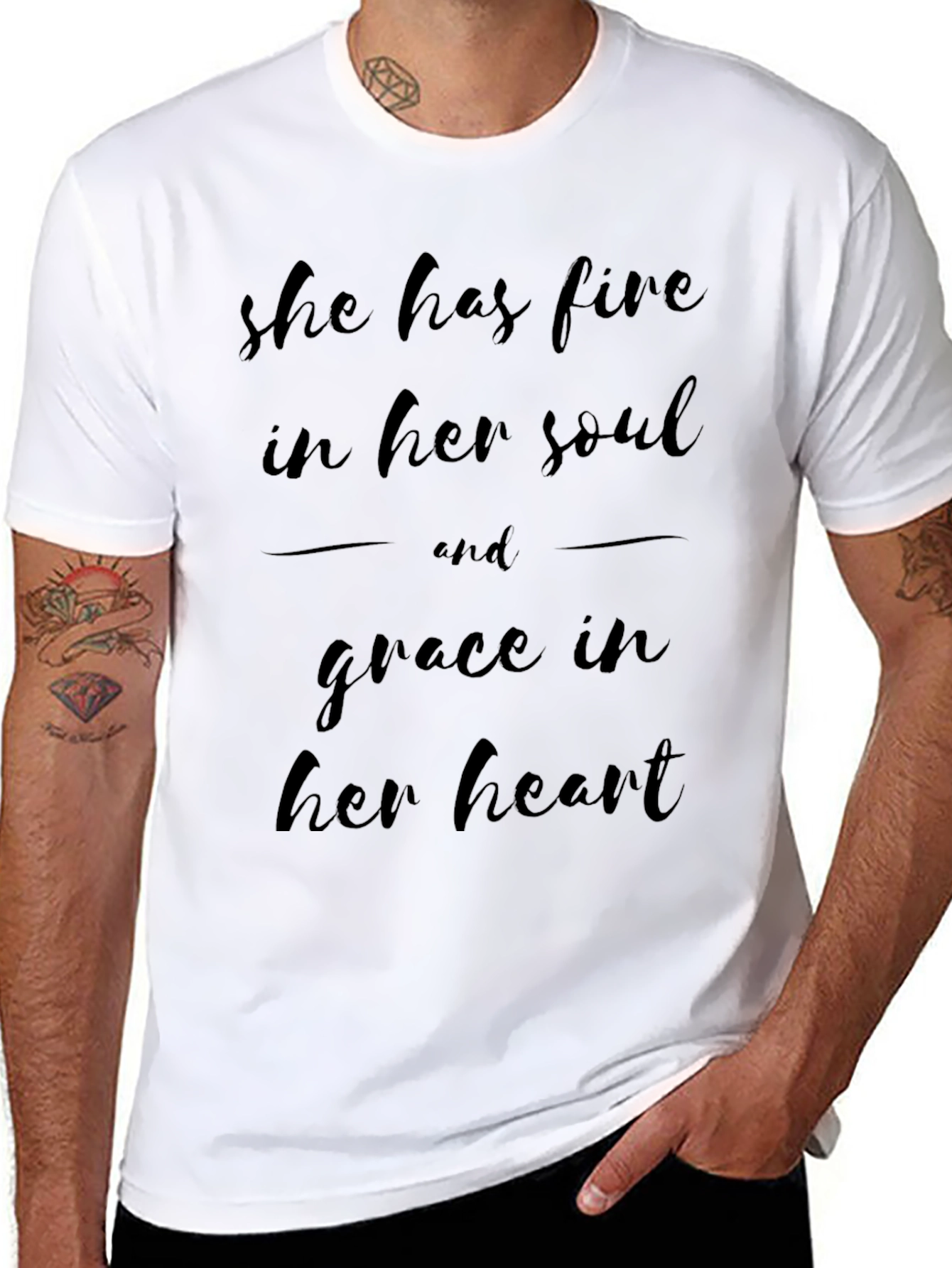 She Has Fire Soul Grace Heart Black T-Shirt