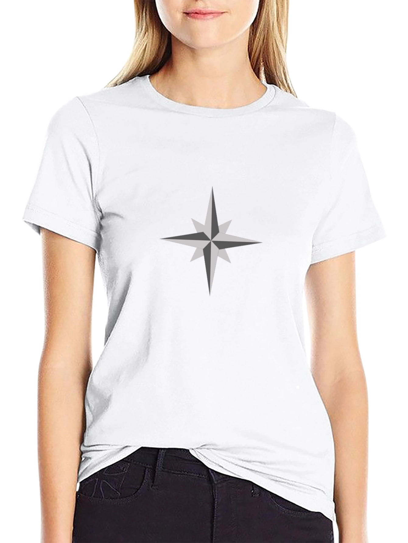 Black T-Shirt with Compass Star Design