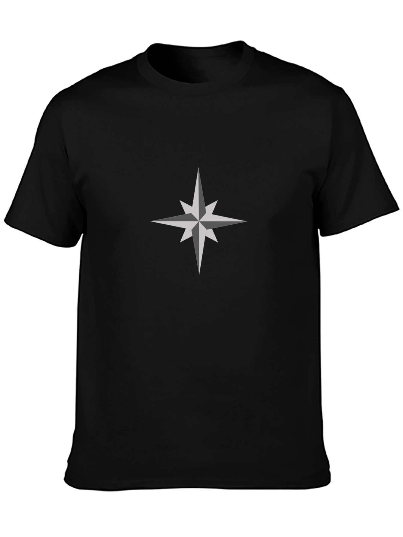 Black T-Shirt with Compass Star Design