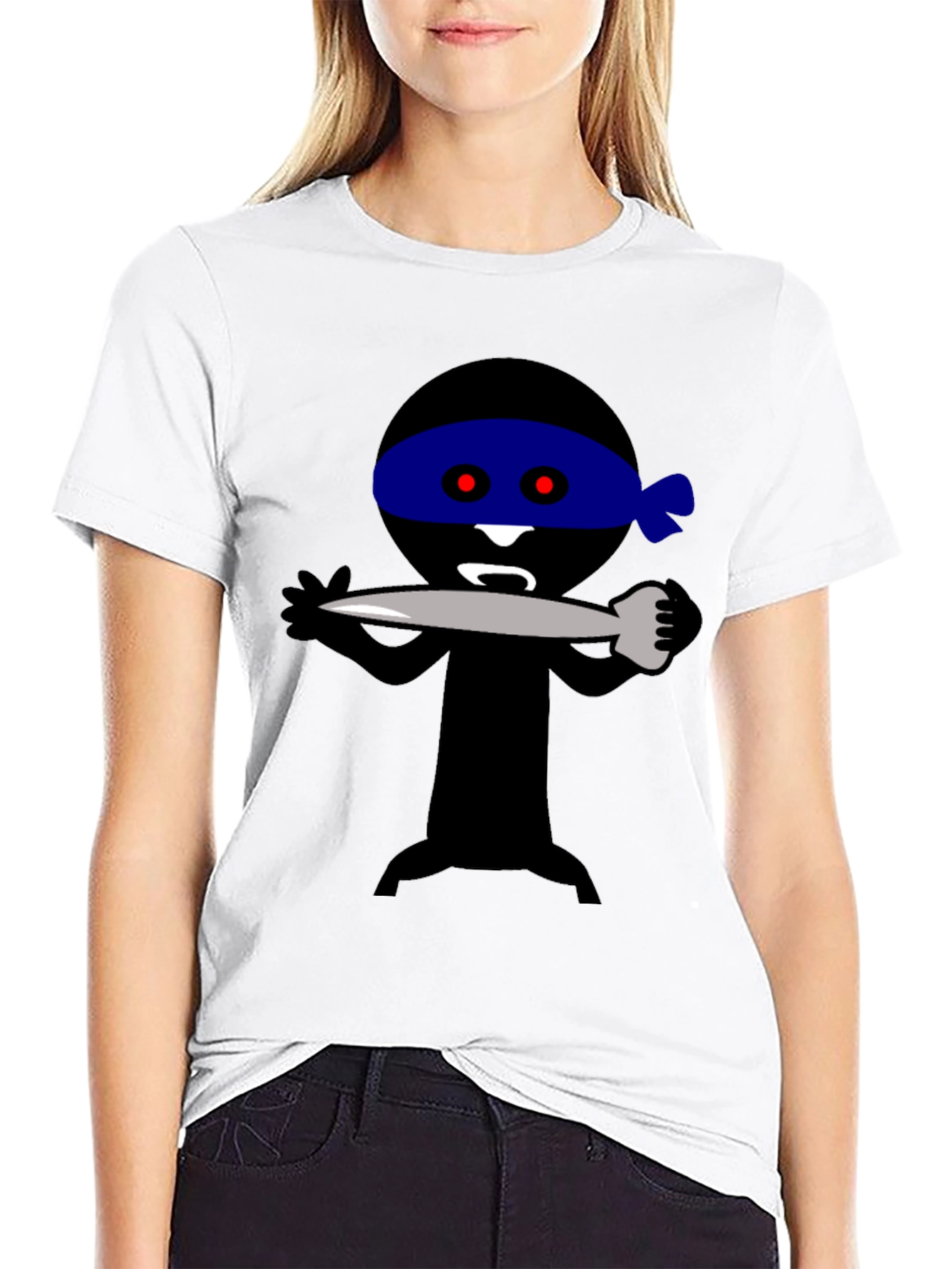 Ninja Cartoon Graphic Tee - Black