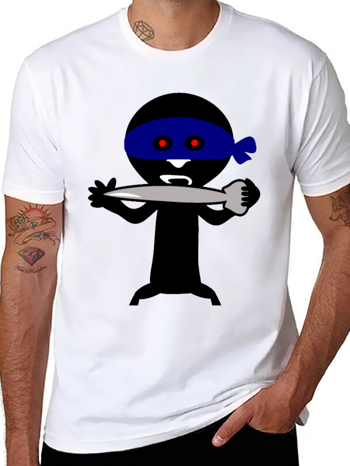 Ninja Cartoon Graphic Tee - Black