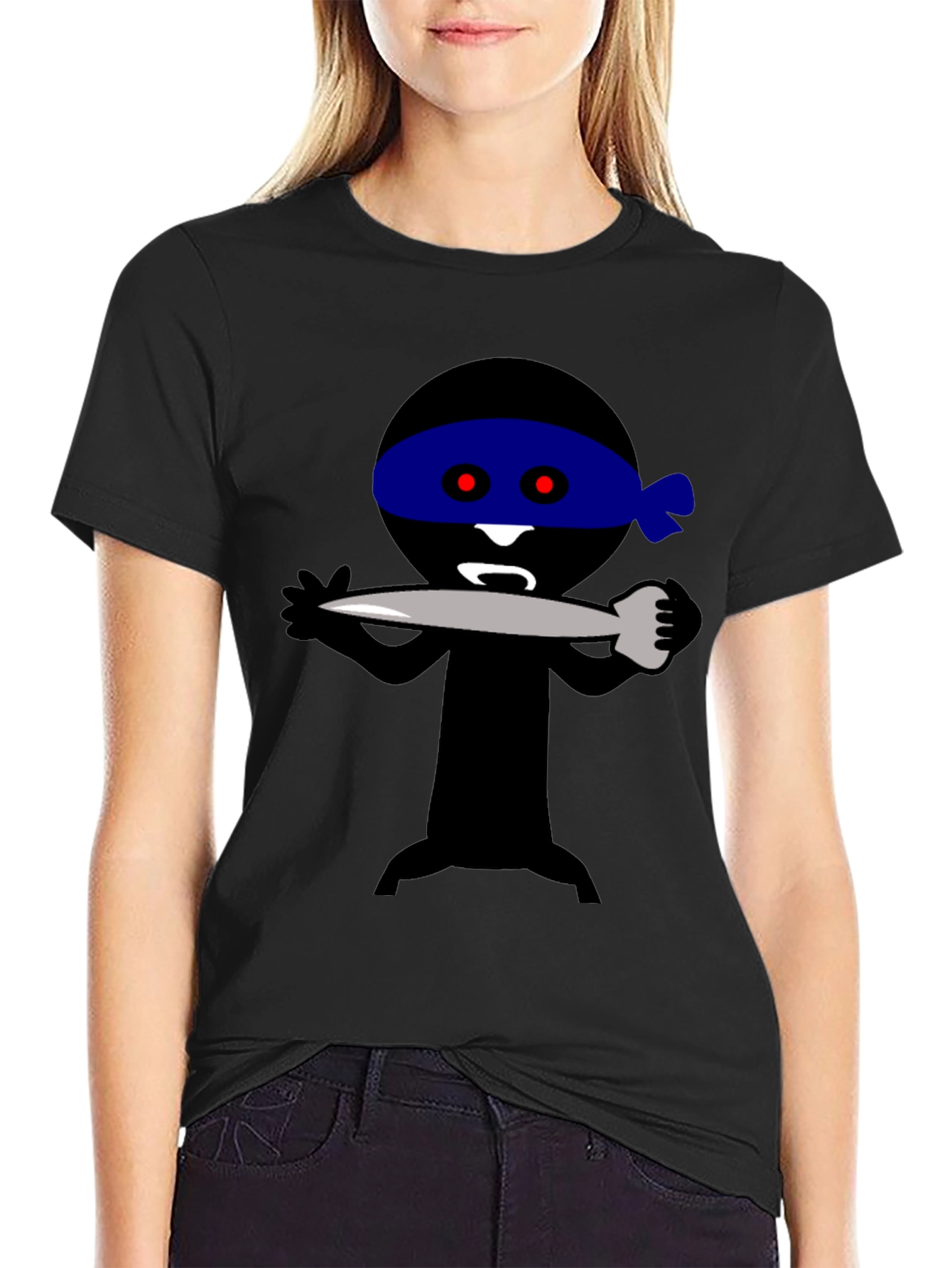 Ninja Cartoon Graphic Tee - Black