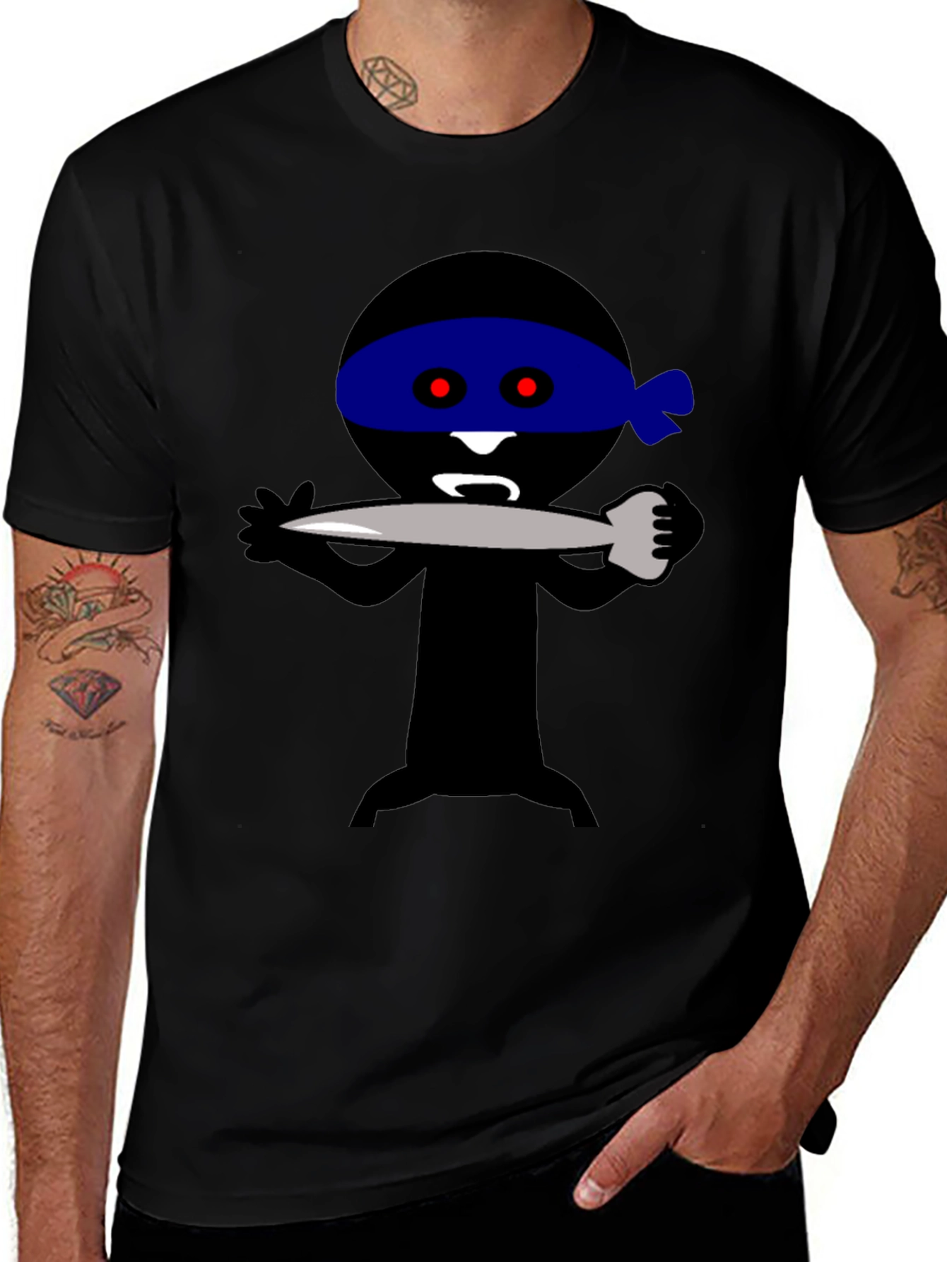 Ninja Cartoon Graphic Tee - Black