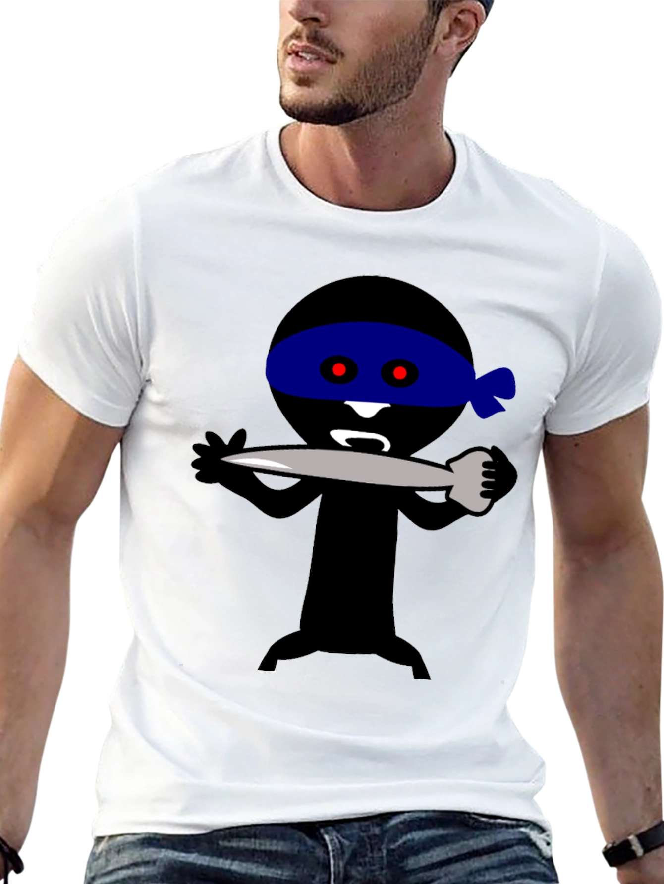 Ninja Cartoon Graphic Tee - Black