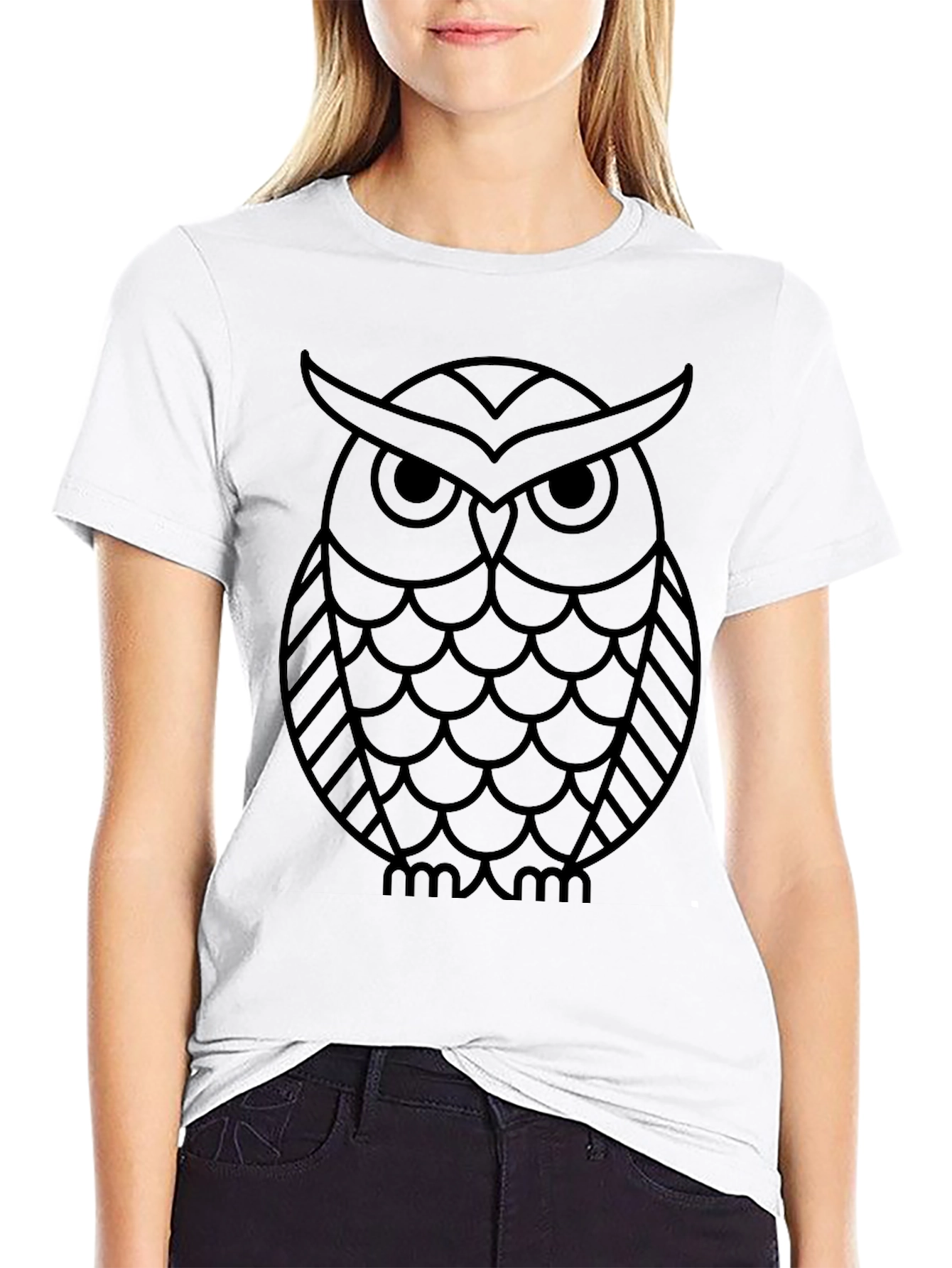 Owl Graphic Tee - Black Cotton Blend T-Shirt