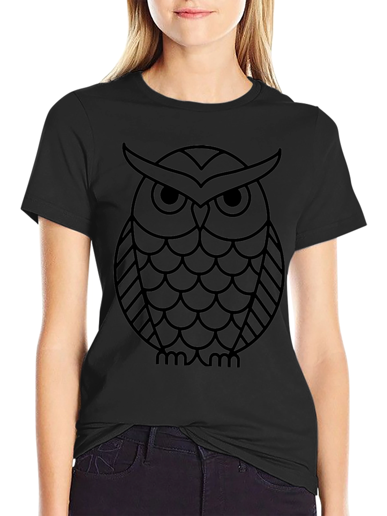 Owl Graphic Tee - Black Cotton Blend T-Shirt