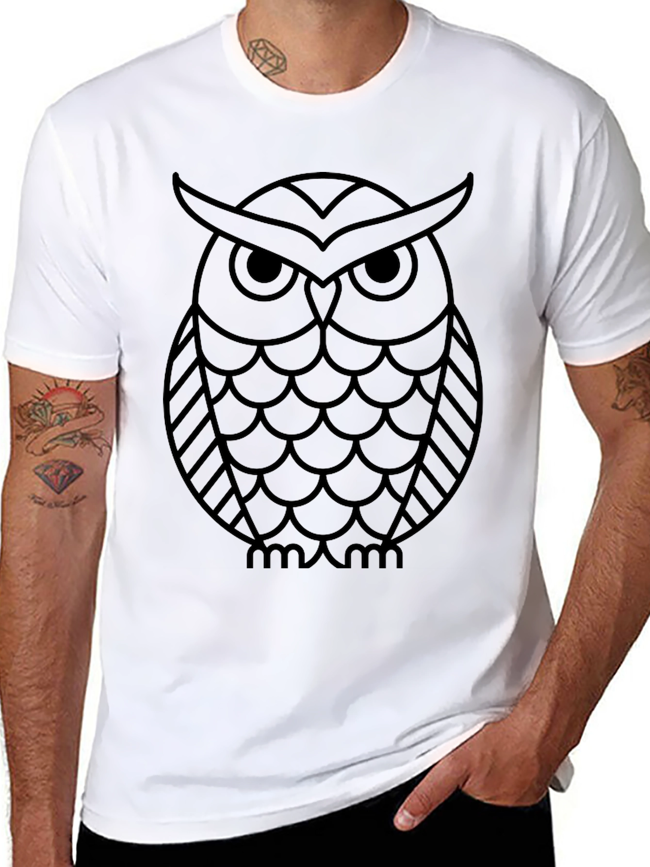 Owl Graphic Tee - Black Cotton Blend T-Shirt