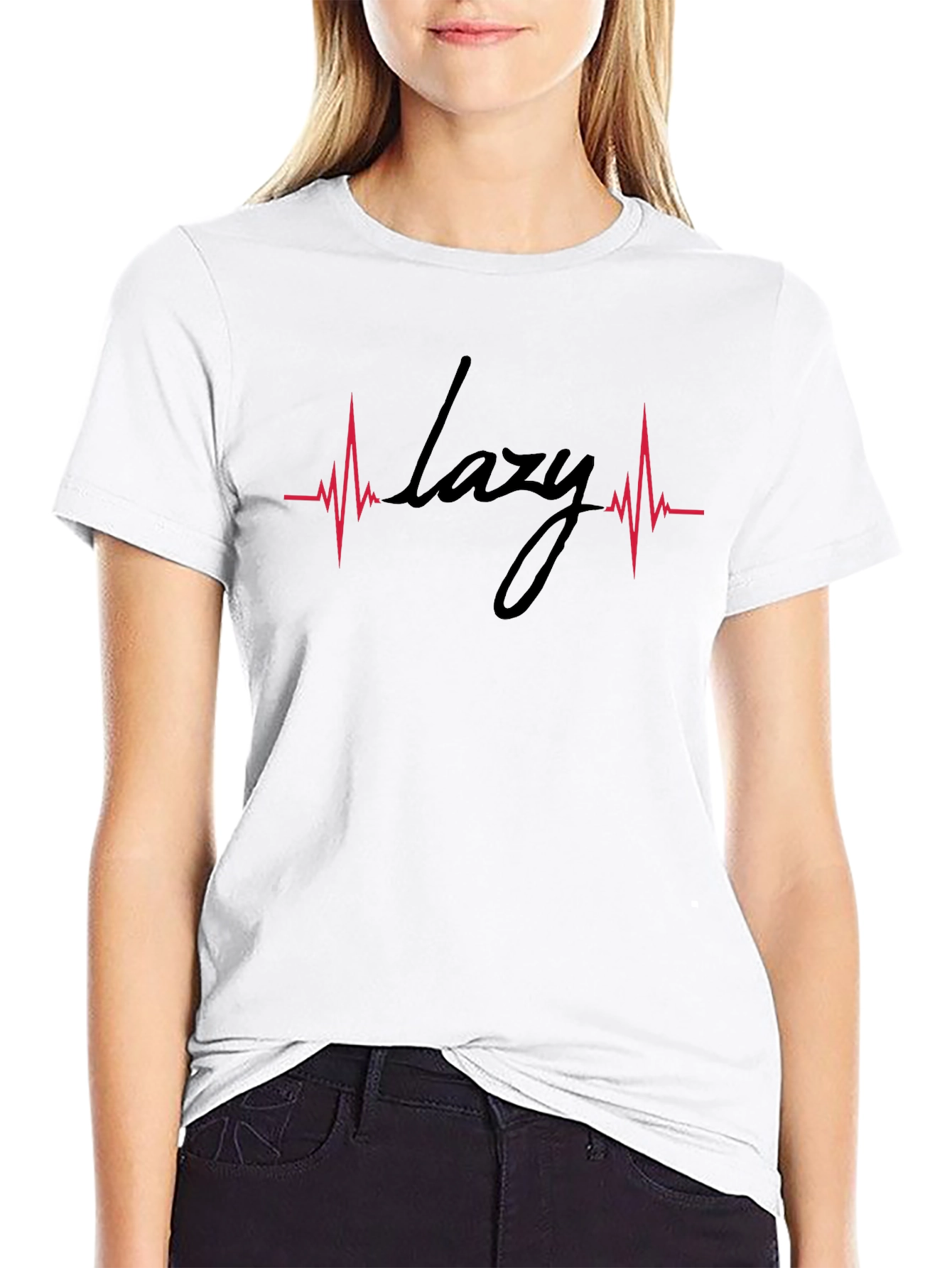 Lazy Heartbeat Graphic Tee - Black Cotton Comfort