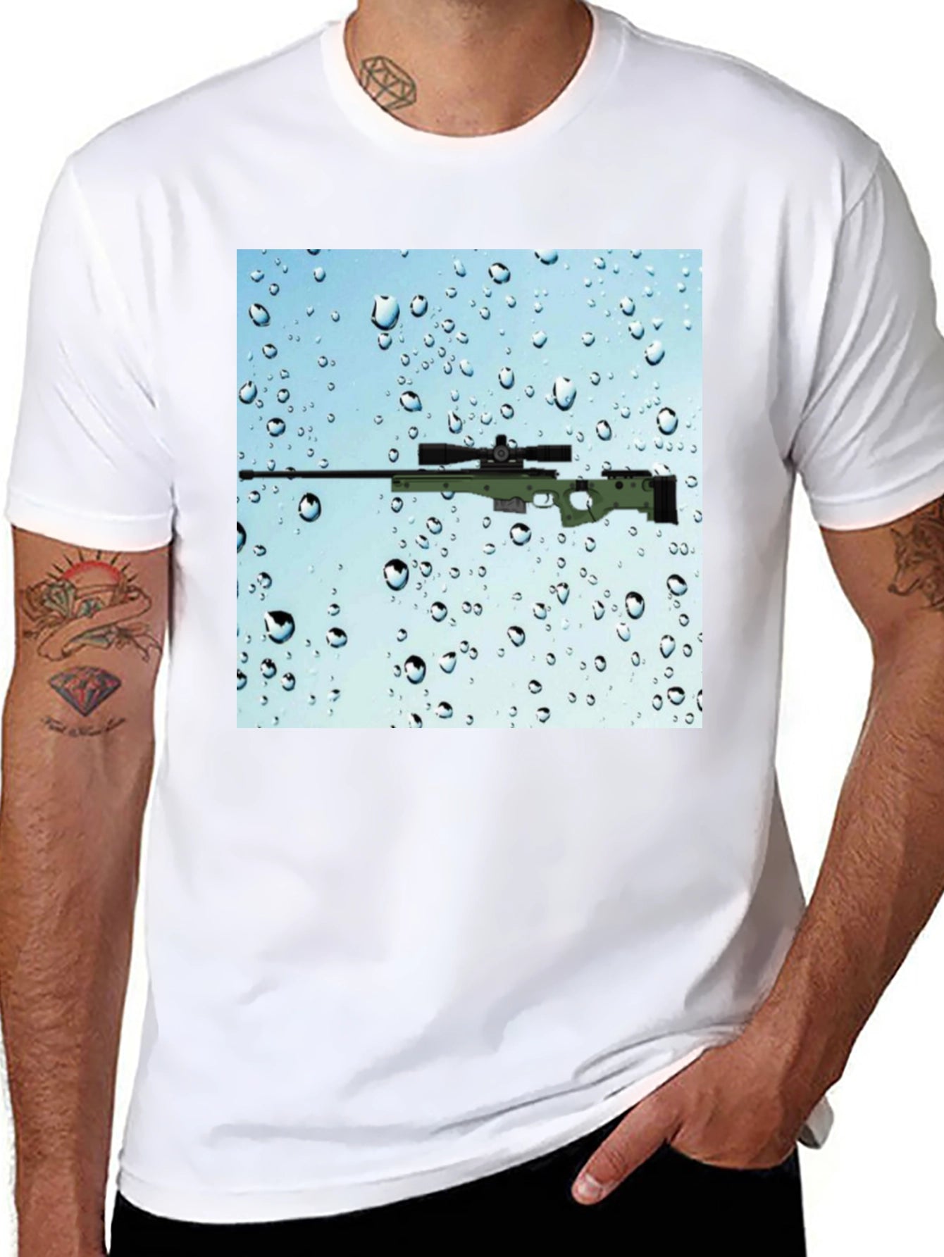 Gun on Rainy Window T-Shirt - Cool Graphic Tee