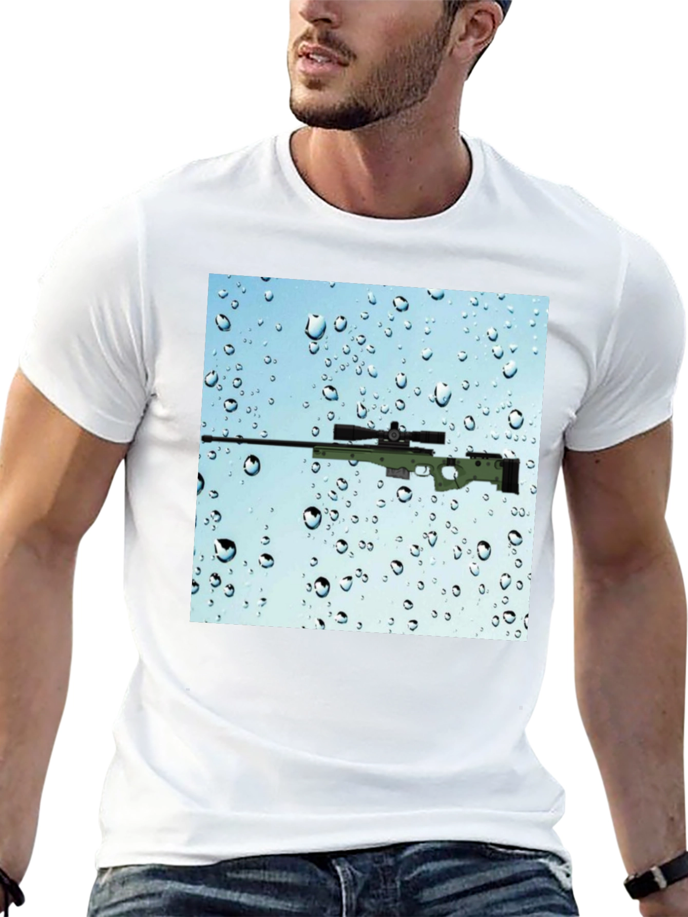 Gun on Rainy Window T-Shirt - Cool Graphic Tee