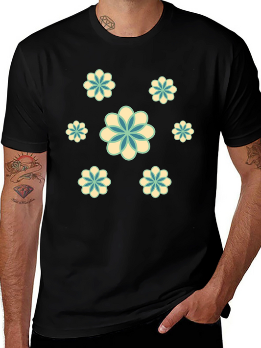 Retro Floral Print Black T-Shirt