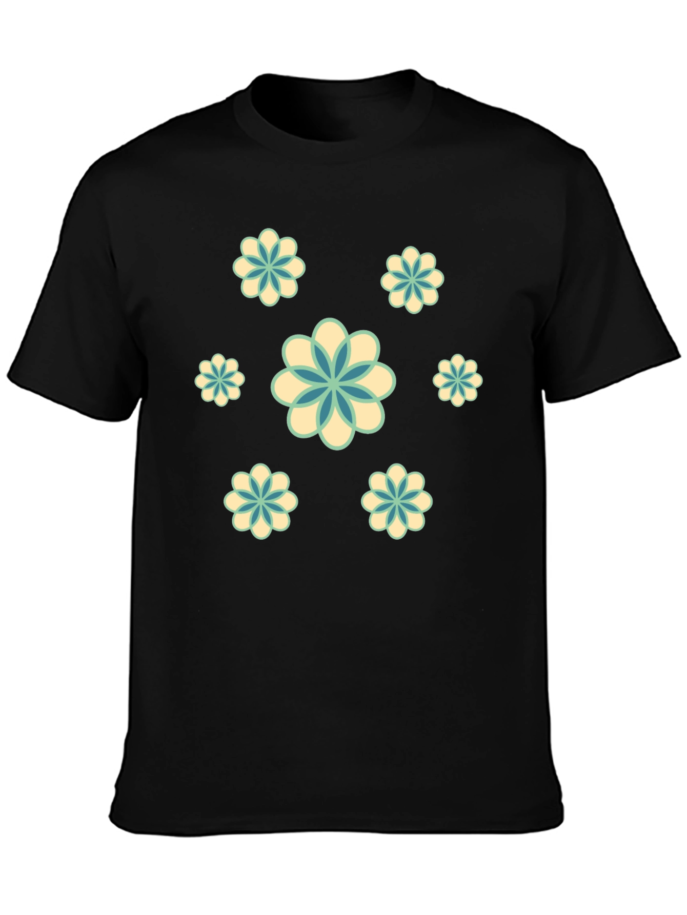 Retro Floral Print Black T-Shirt