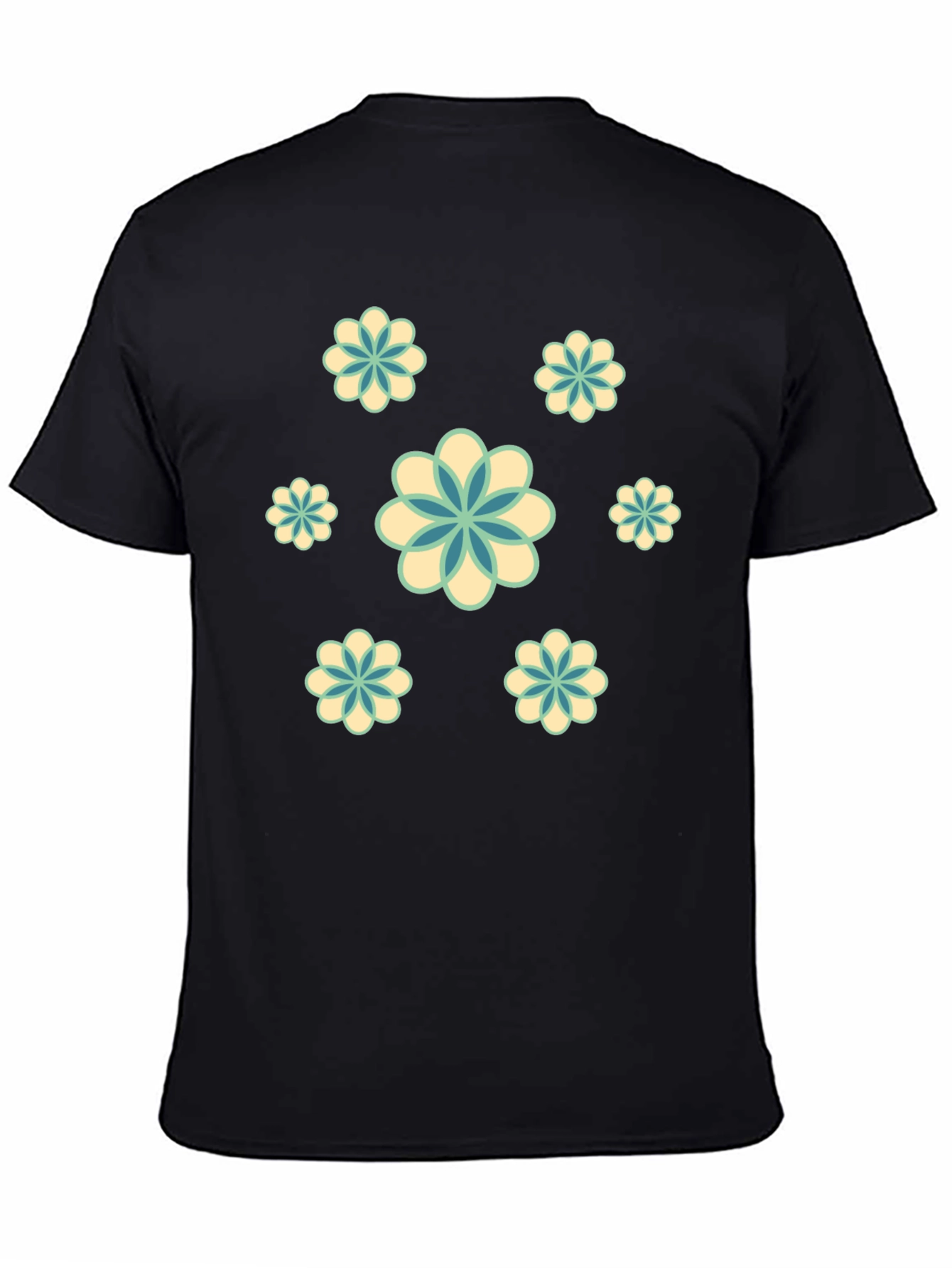 Retro Floral Print Black T-Shirt