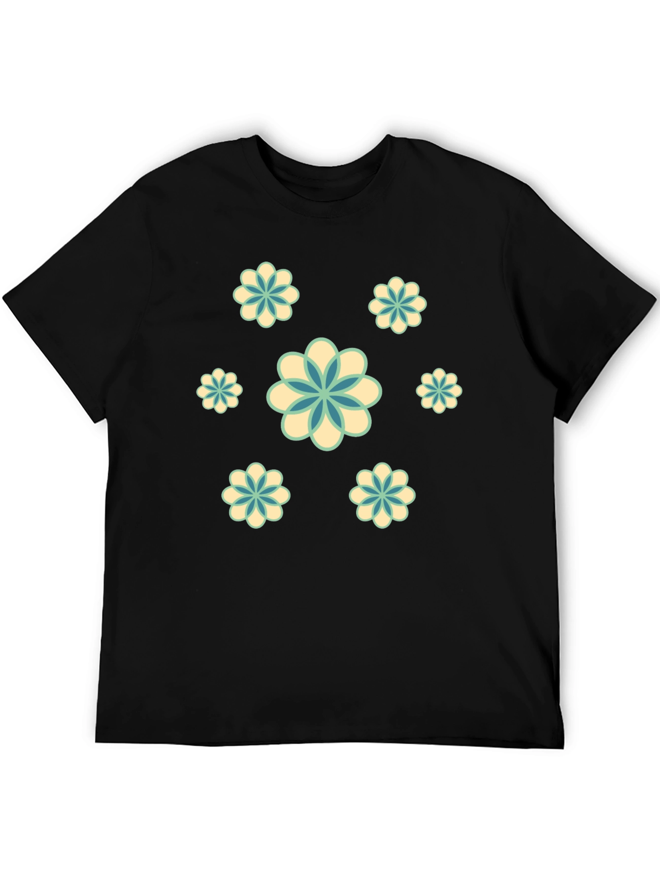 Retro Floral Print Black T-Shirt