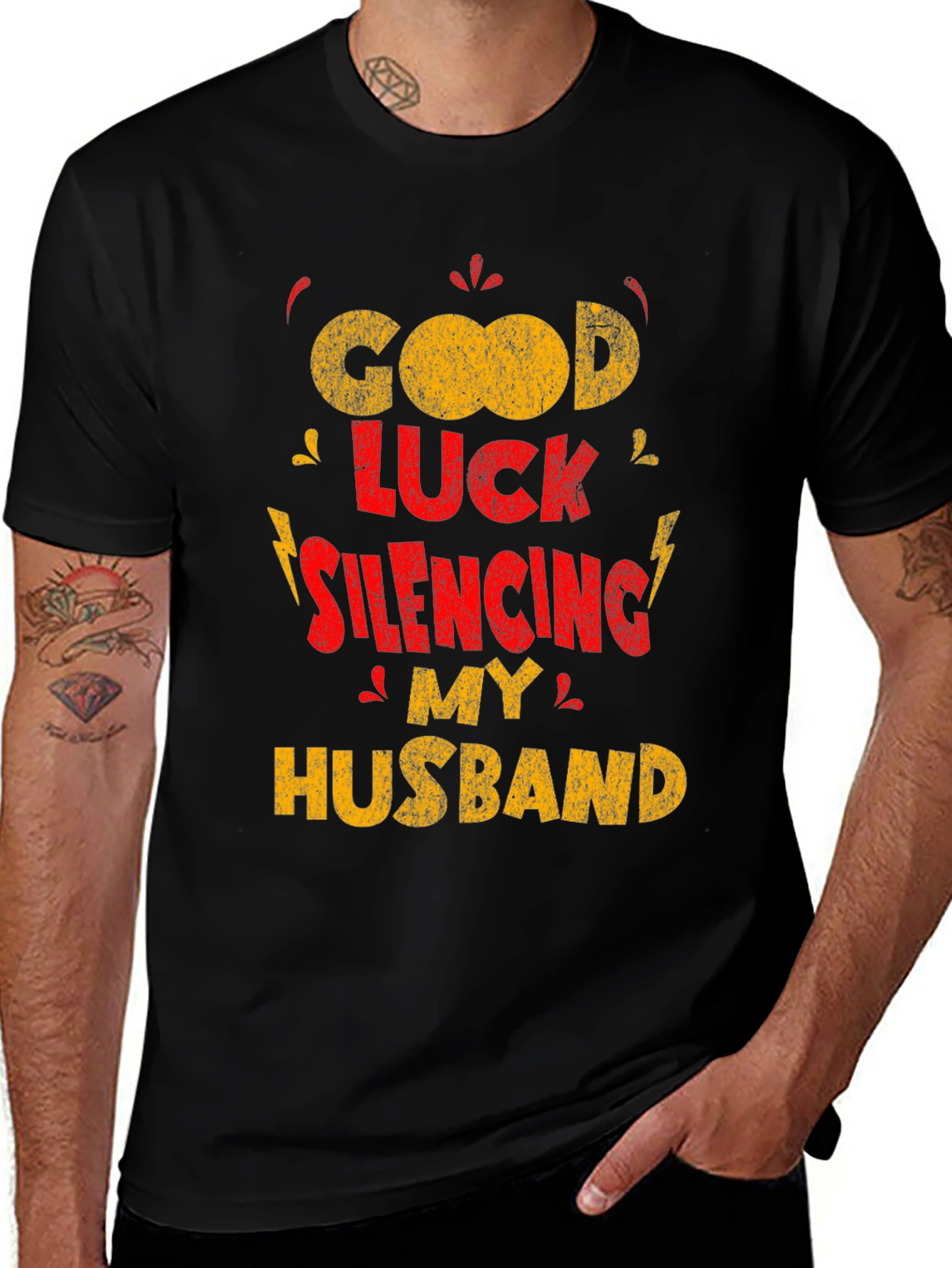 Funny Wife T-Shirt - Good Luck Silencing My Husband