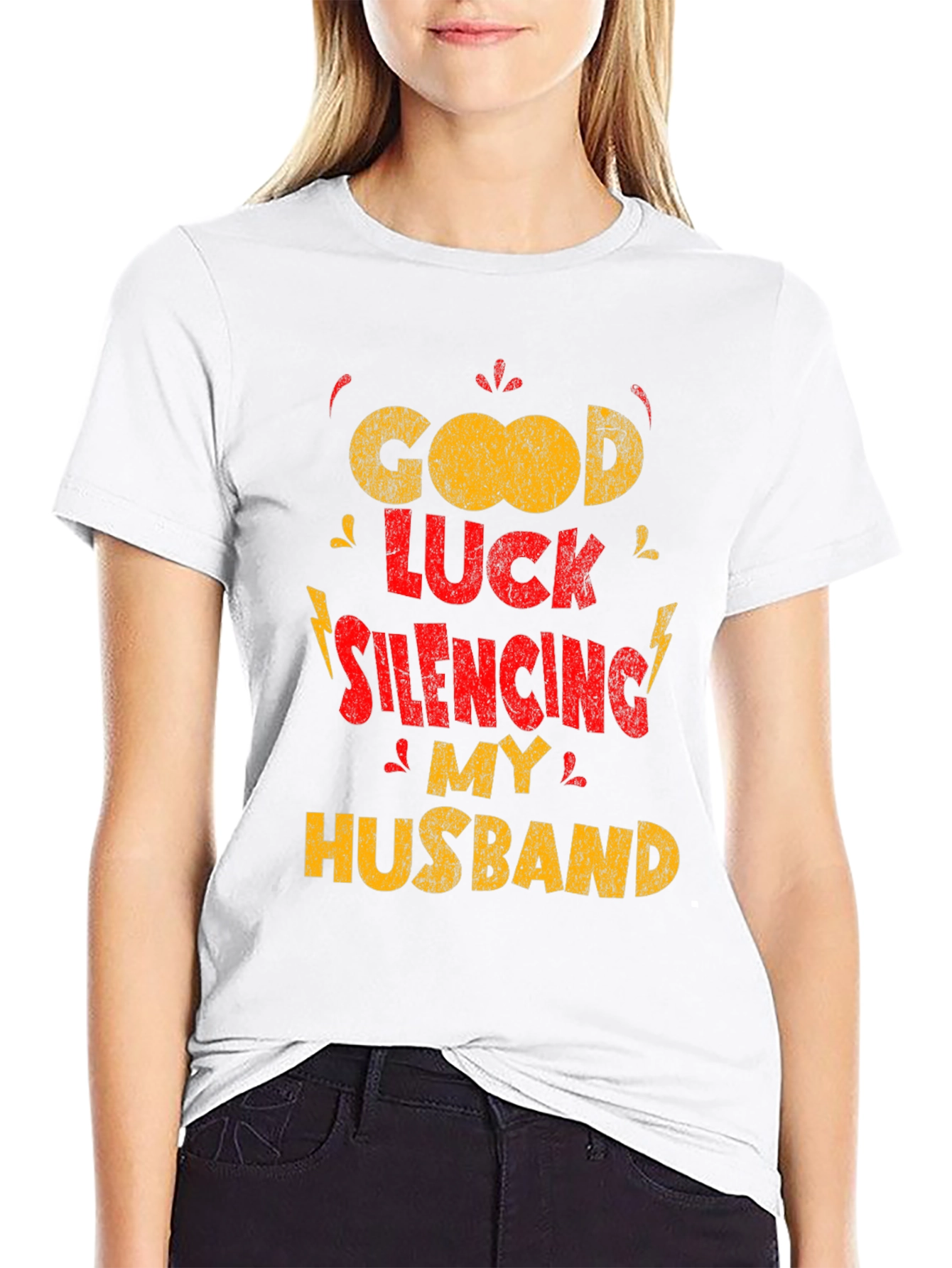 Funny Wife T-Shirt - Good Luck Silencing My Husband