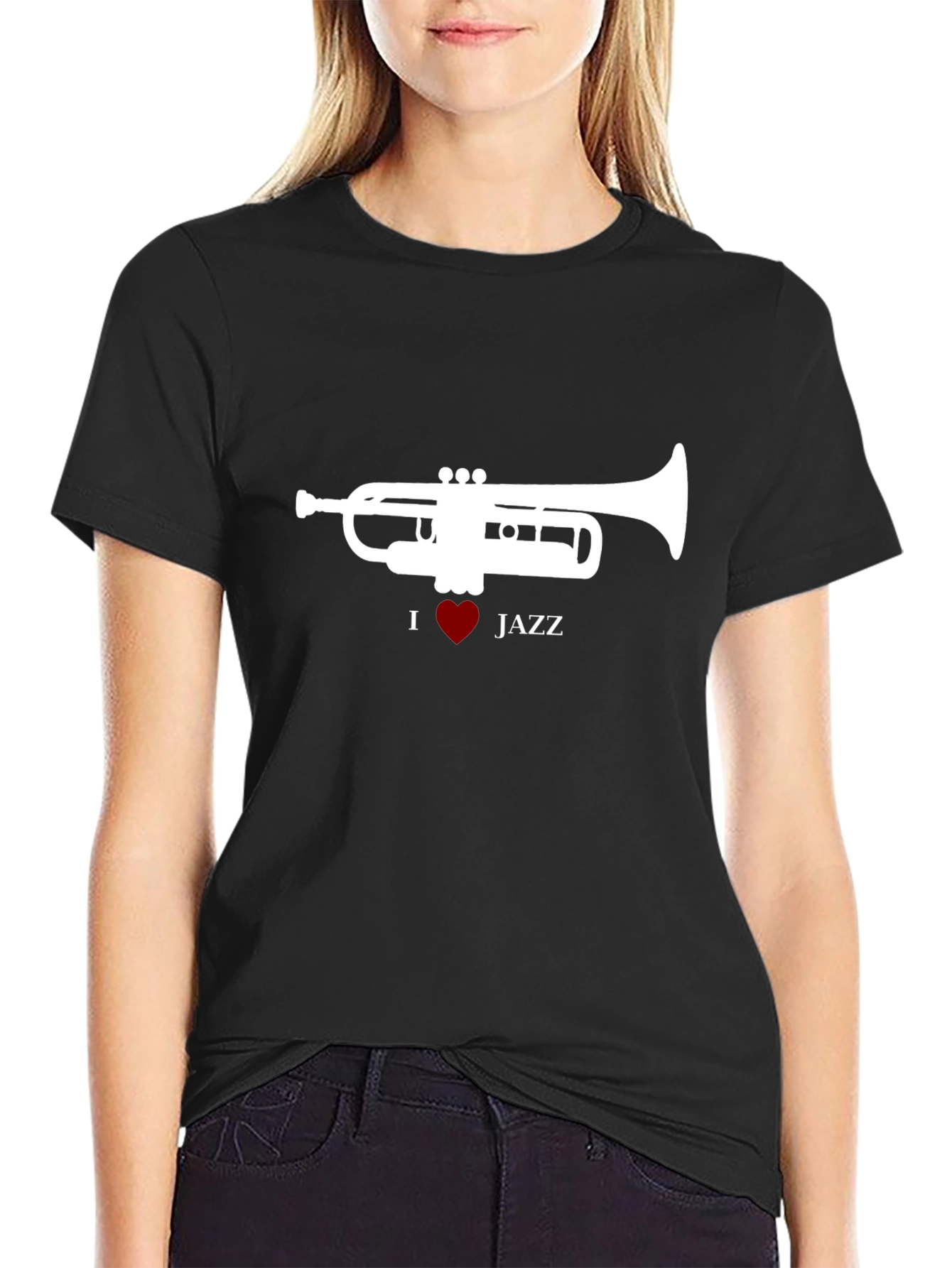 I Heart Jazz Trumpet Black T-Shirt