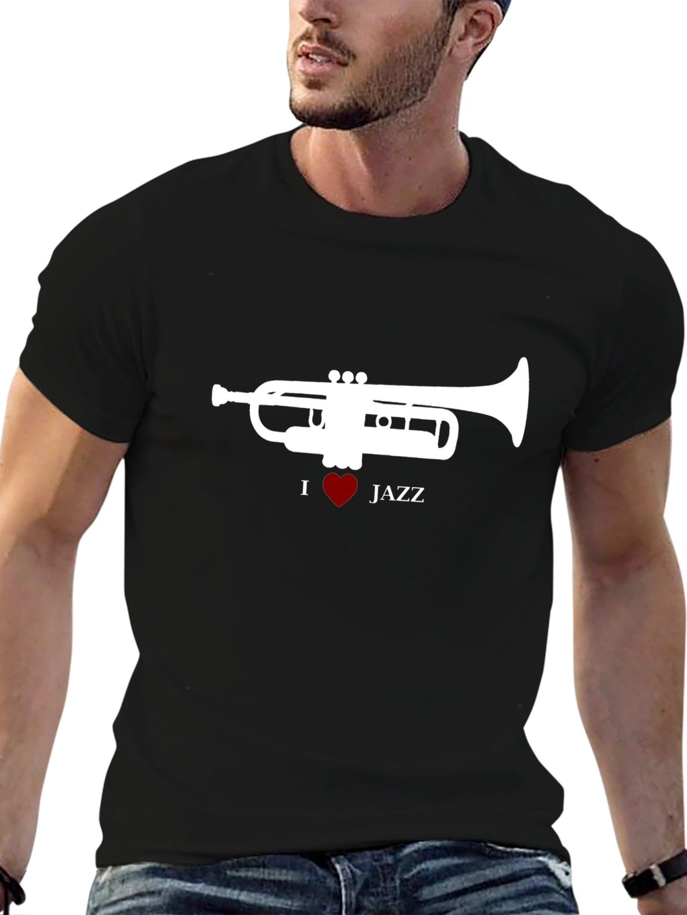 I Heart Jazz Trumpet Black T-Shirt
