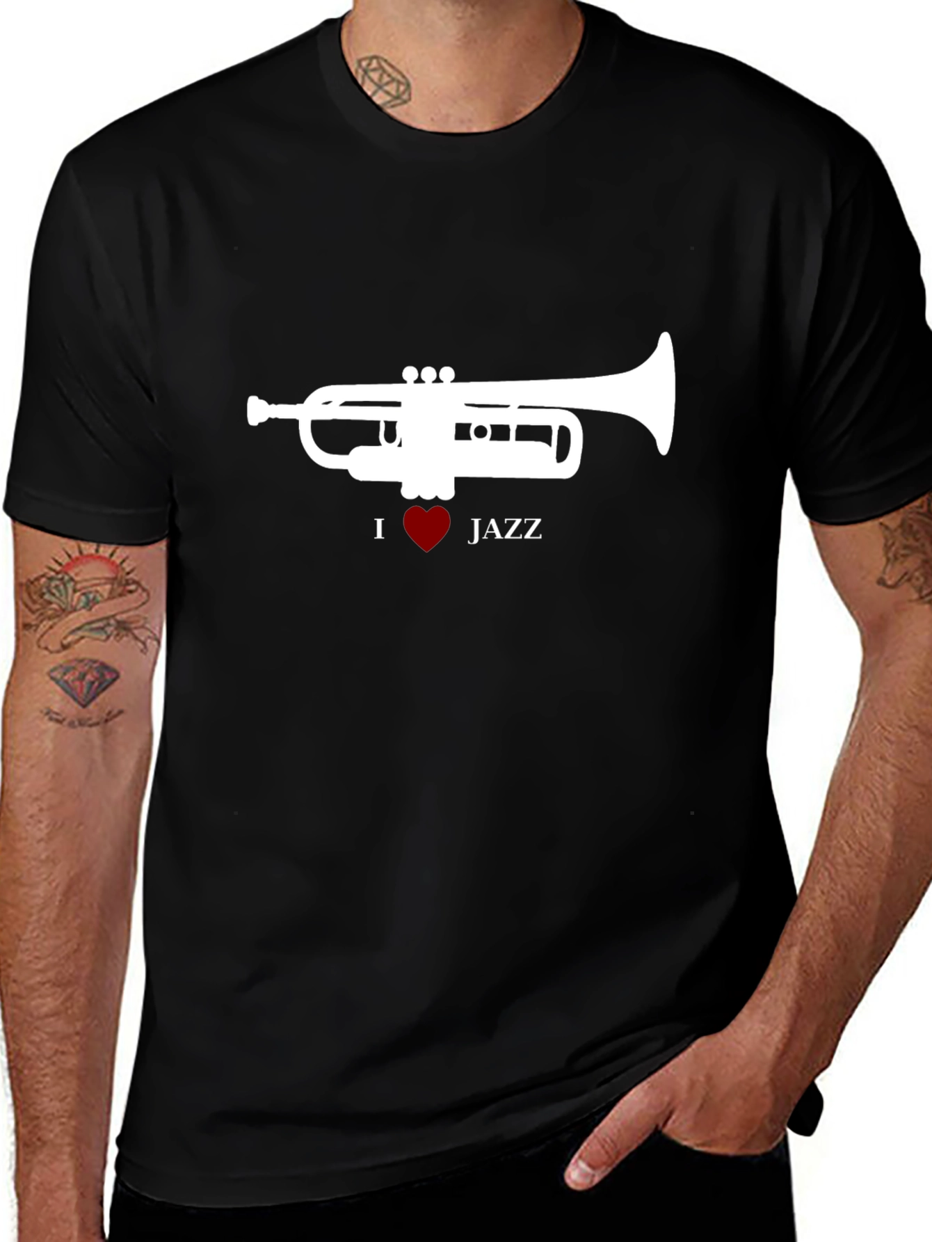 I Heart Jazz Trumpet Black T-Shirt