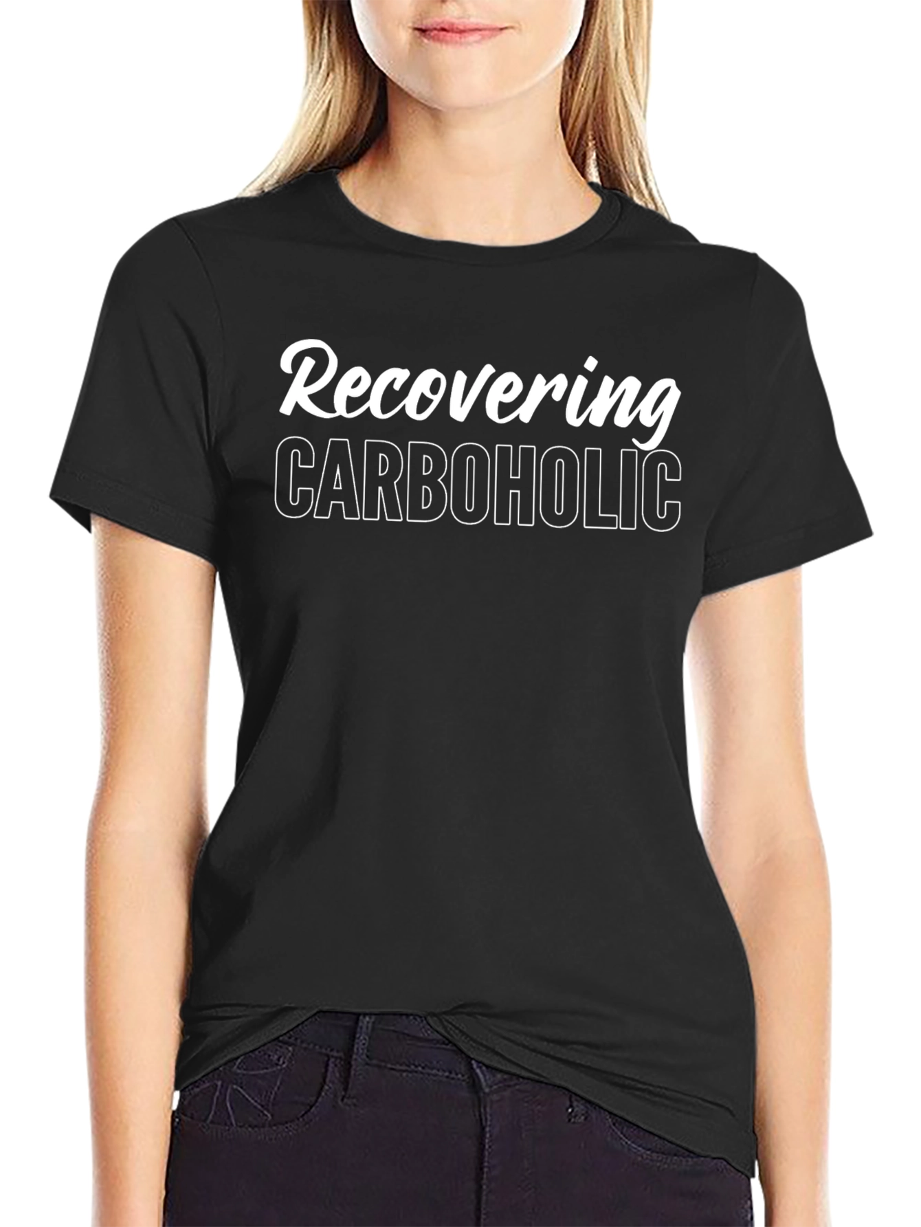 Recovering Carboholic Black Graphic T-Shirt