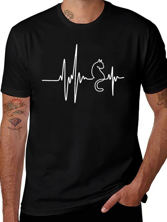 Cat Heartbeat T-Shirt - Black Graphic Tee