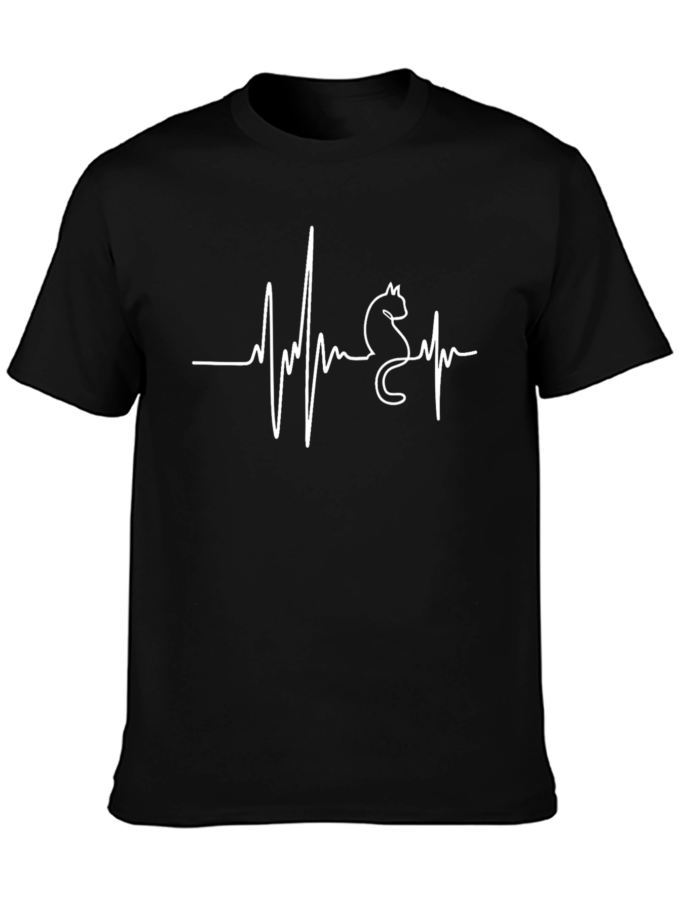 Cat Heartbeat T-Shirt - Black Graphic Tee