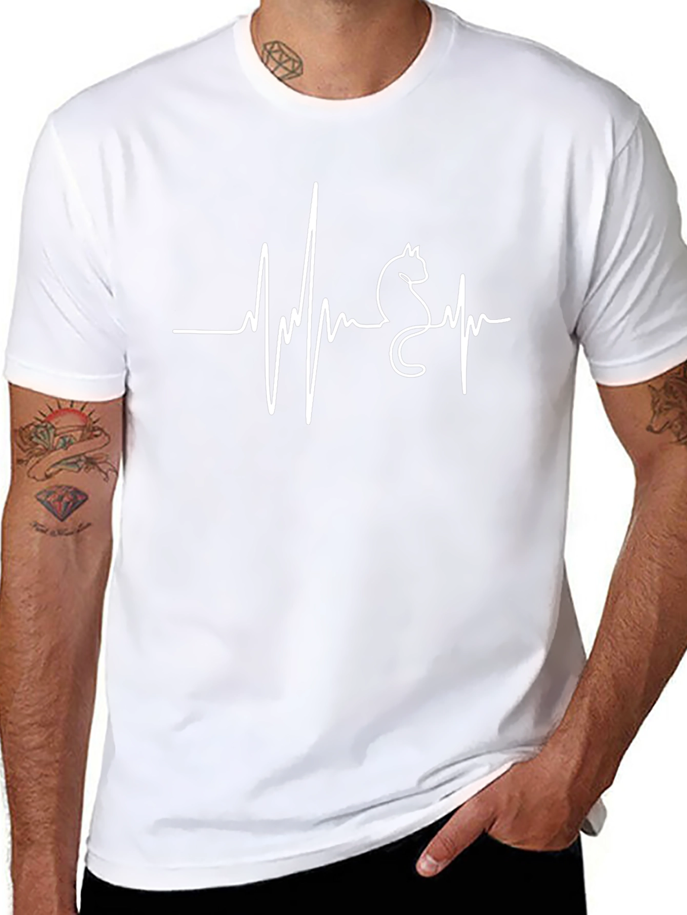 Cat Heartbeat T-Shirt - Black Graphic Tee