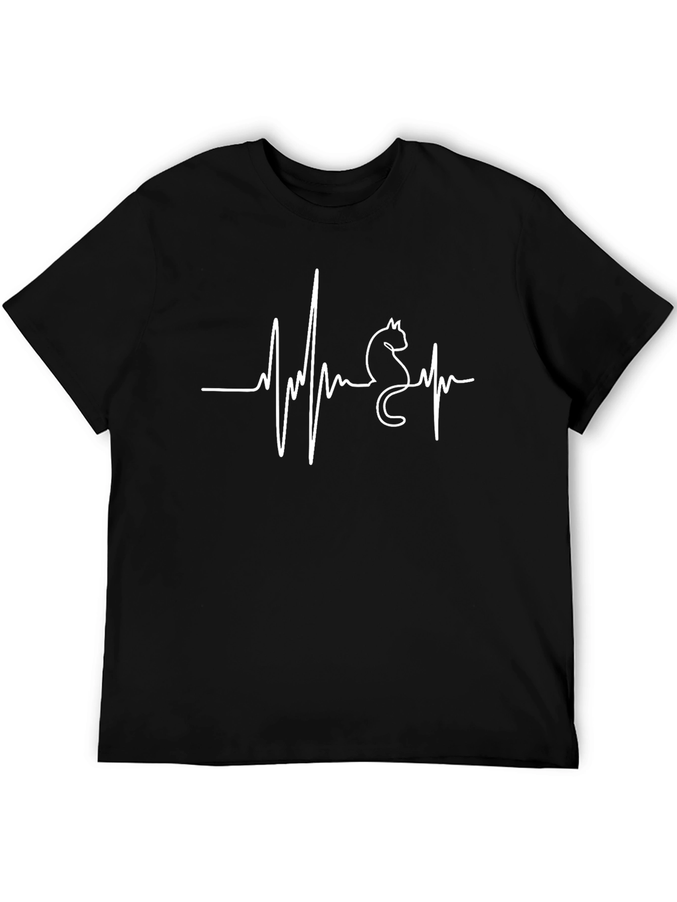 Cat Heartbeat T-Shirt - Black Graphic Tee