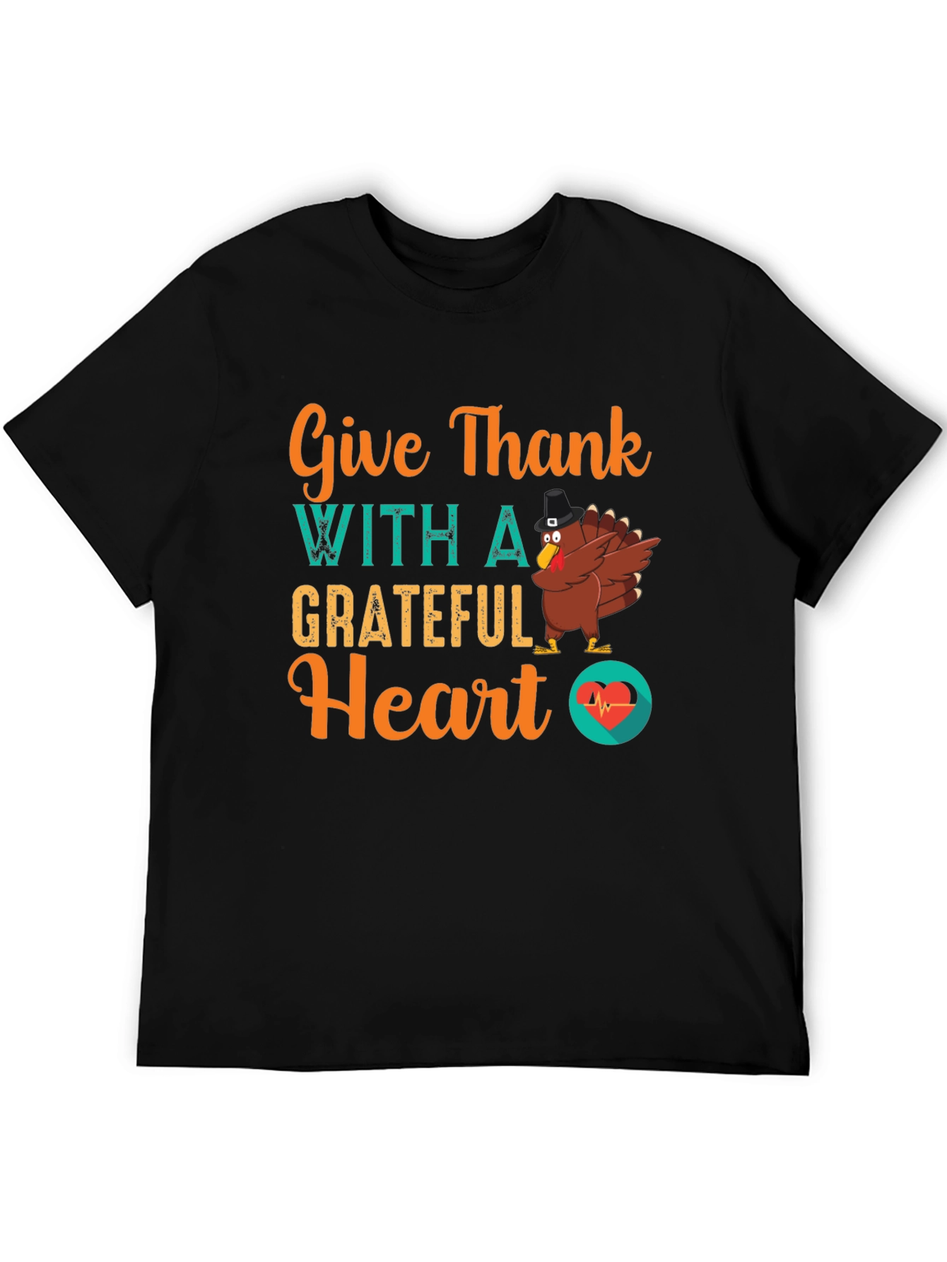 Give Thanks Grateful Heart Turkey Graphic Tee