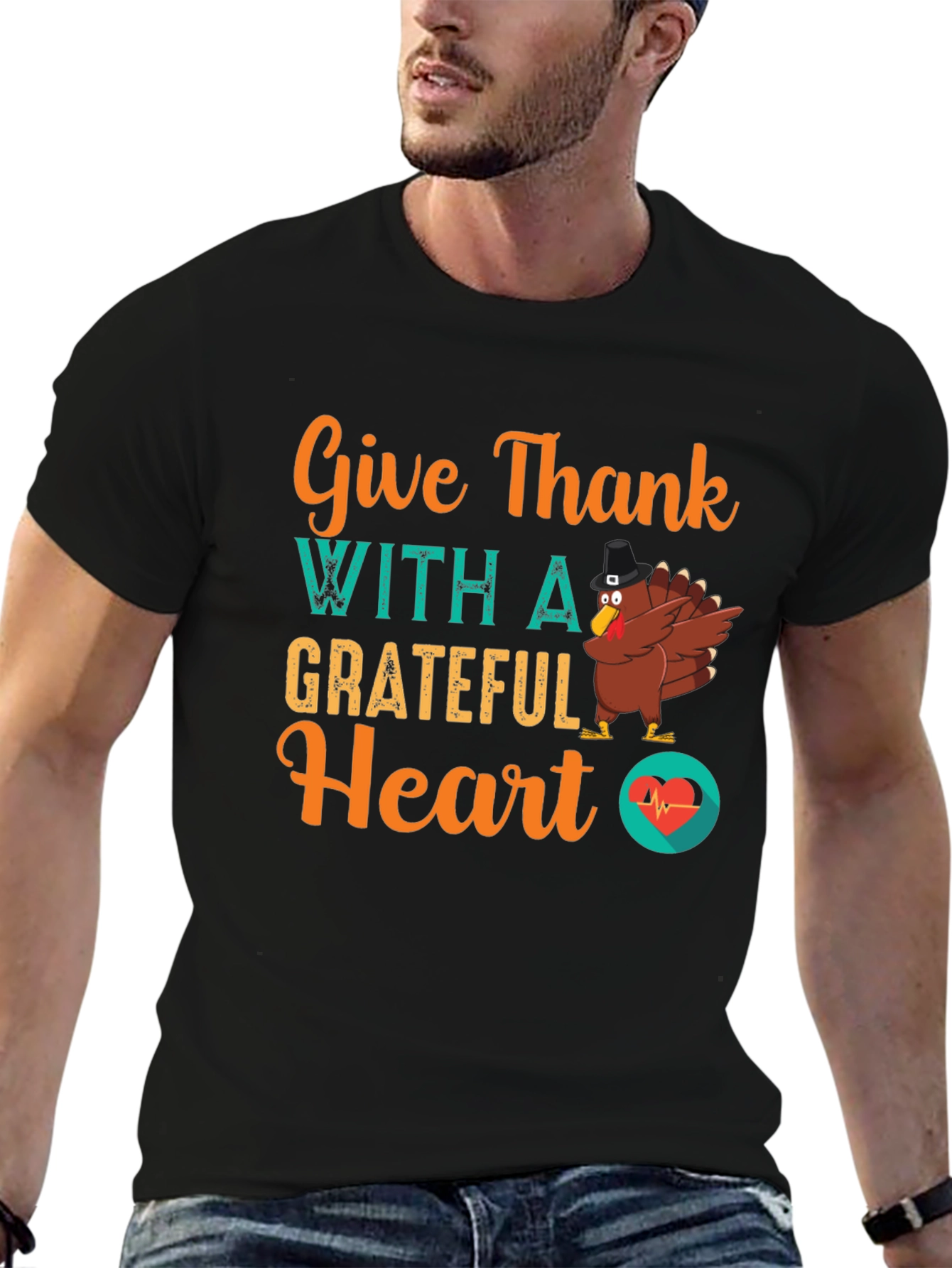 Give Thanks Grateful Heart Turkey Graphic Tee