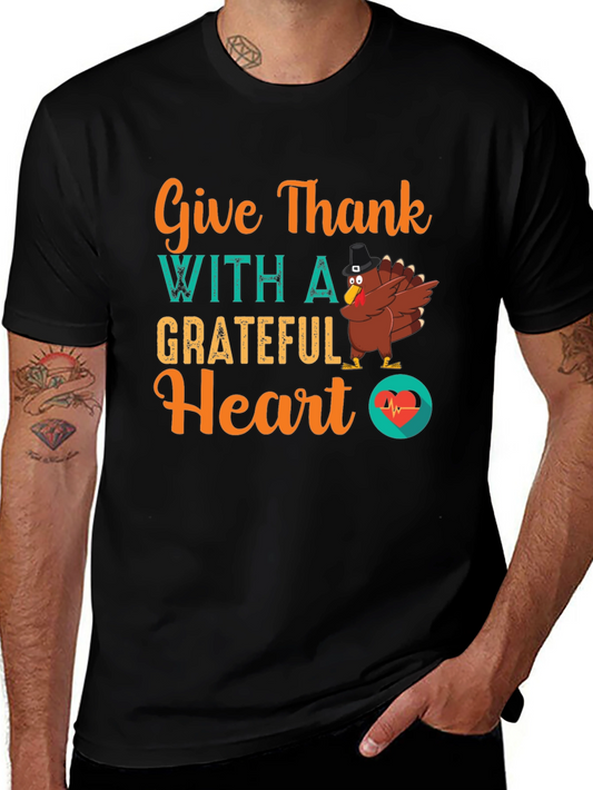 Give Thanks Grateful Heart Turkey Graphic Tee