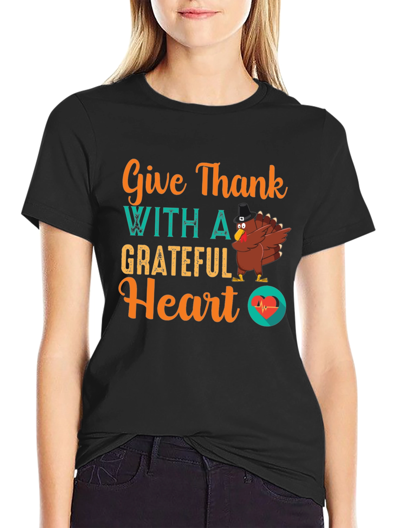 Give Thanks Grateful Heart Turkey Graphic Tee