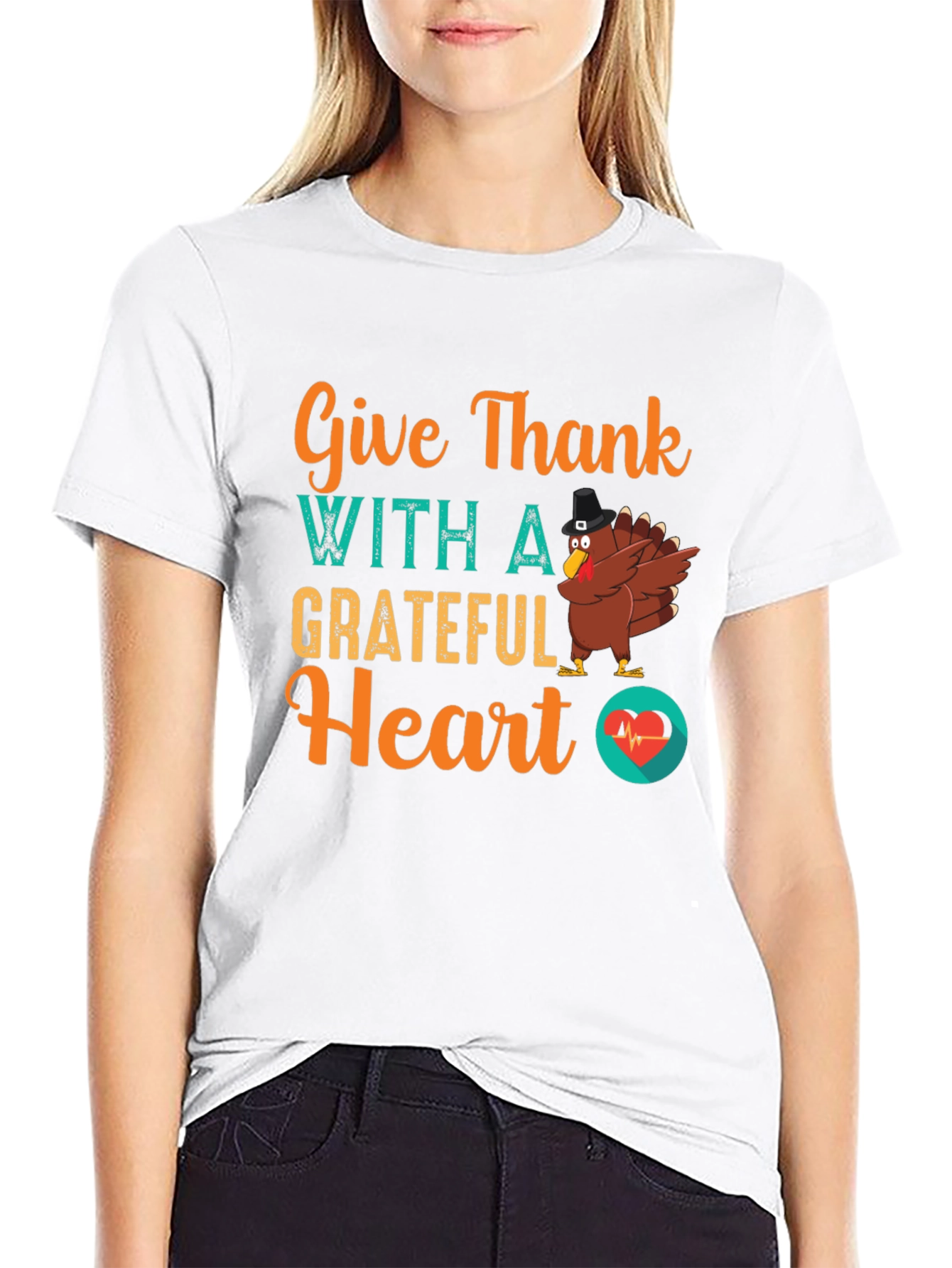 Give Thanks Grateful Heart Turkey Graphic Tee