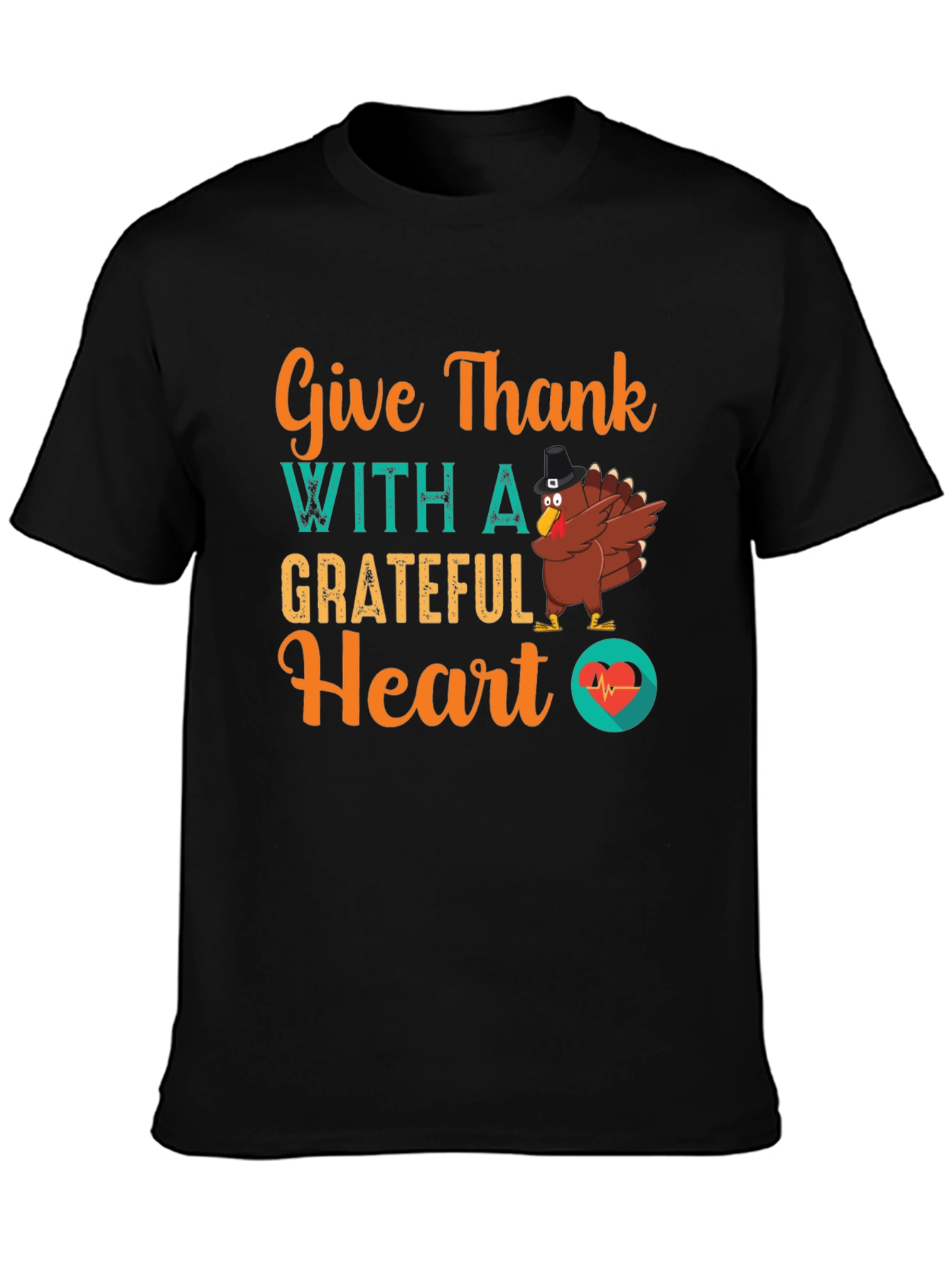 Give Thanks Grateful Heart Turkey Graphic Tee