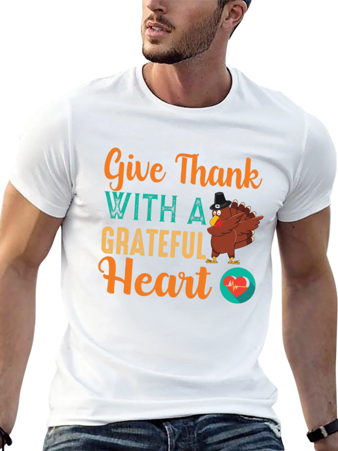 Give Thanks Grateful Heart Turkey Graphic Tee