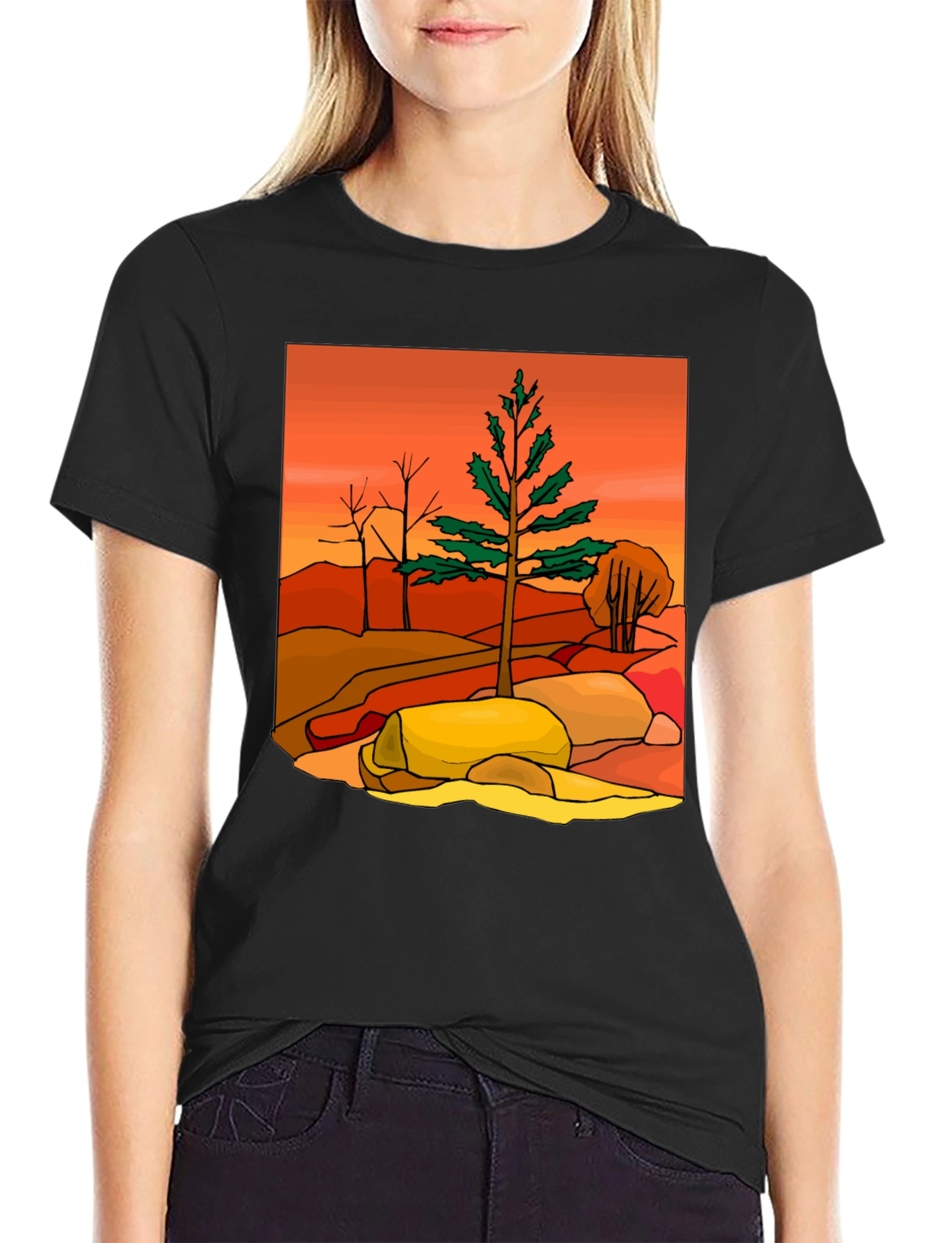 Nature Landscape Graphic Tee - Black